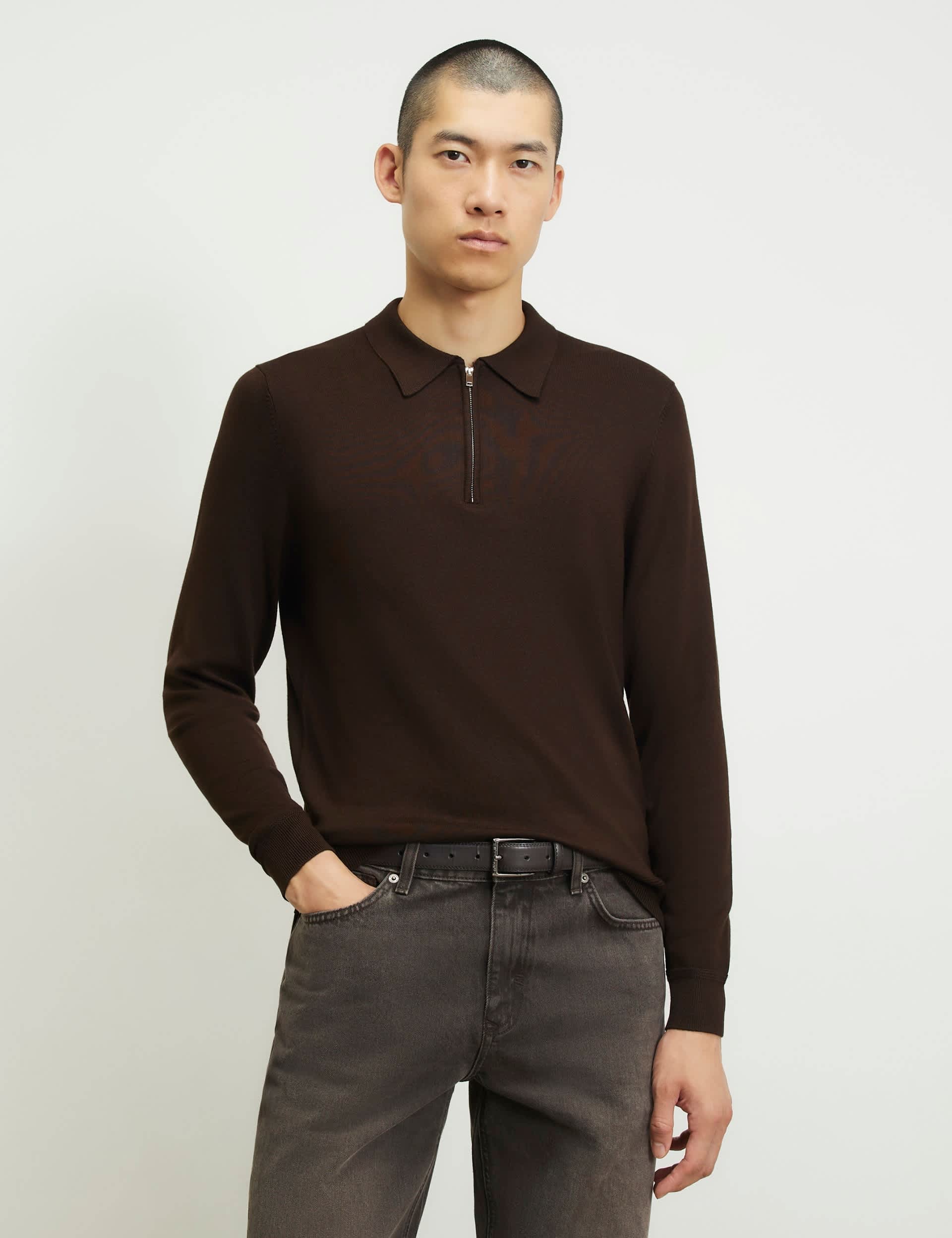Slim Fit Half Zip Long Sleeve Polo Shirt