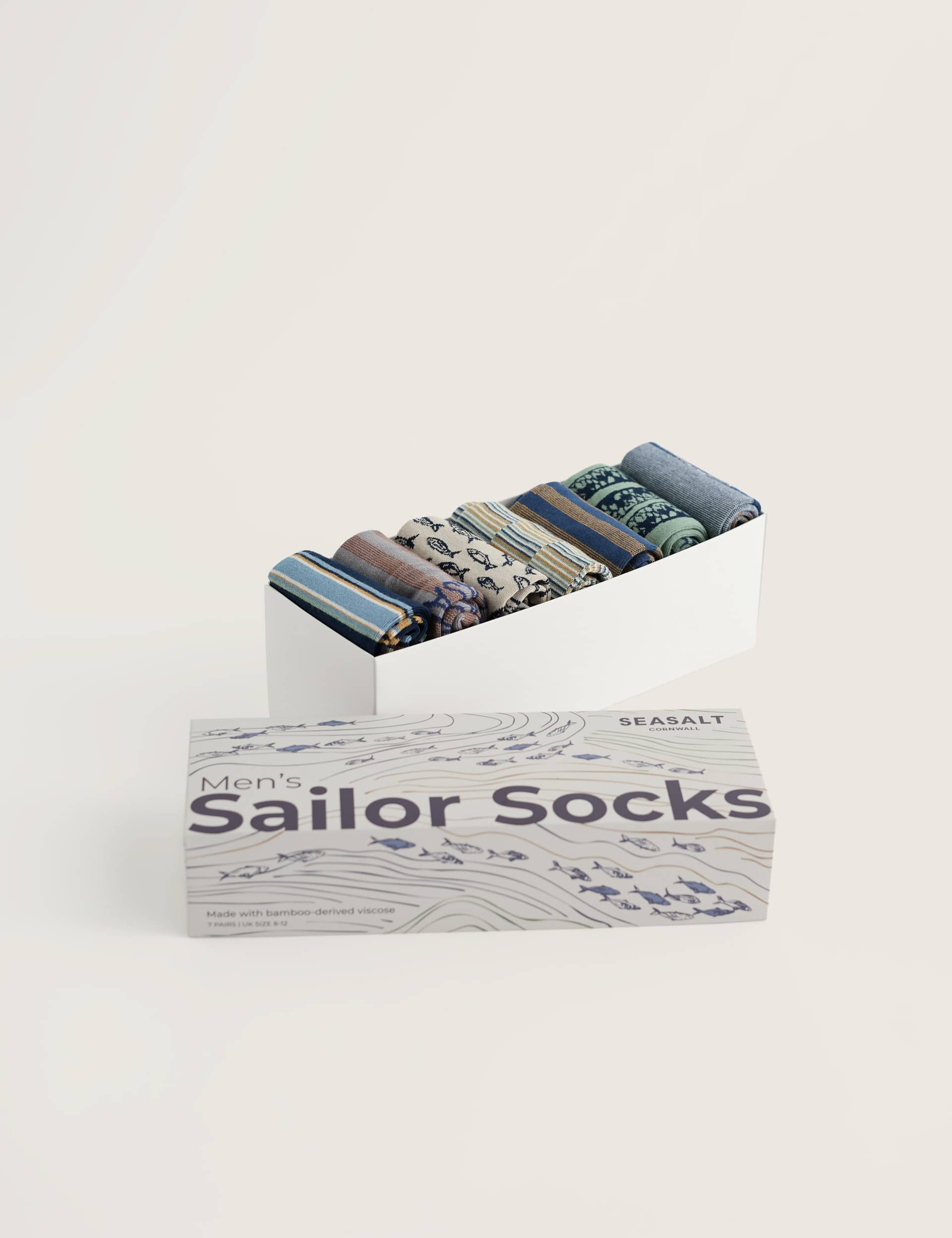 7 Pack Striped & Fish Socks Gift Box