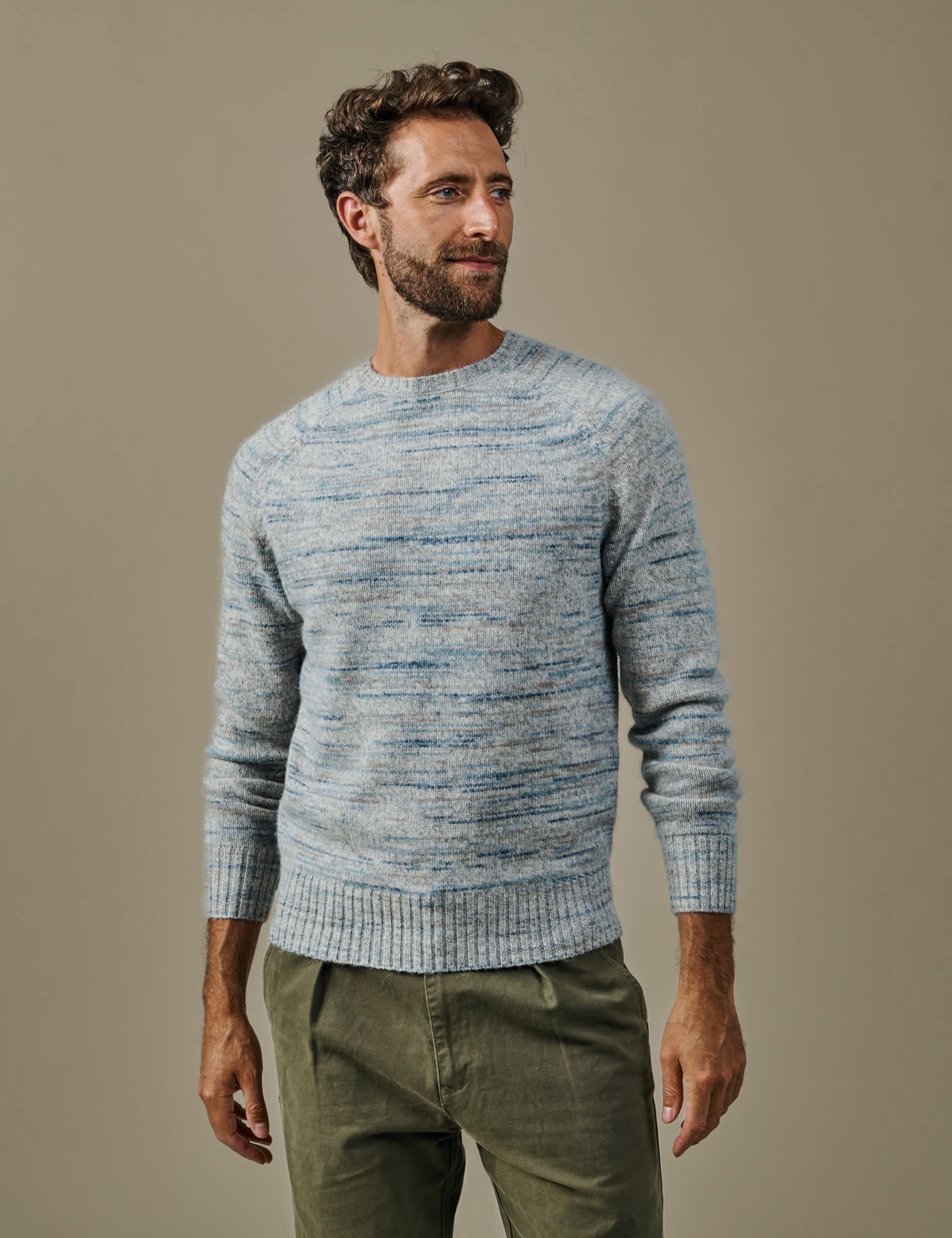 Wool Rich Striped Crew Neck Jumper with Alpaca