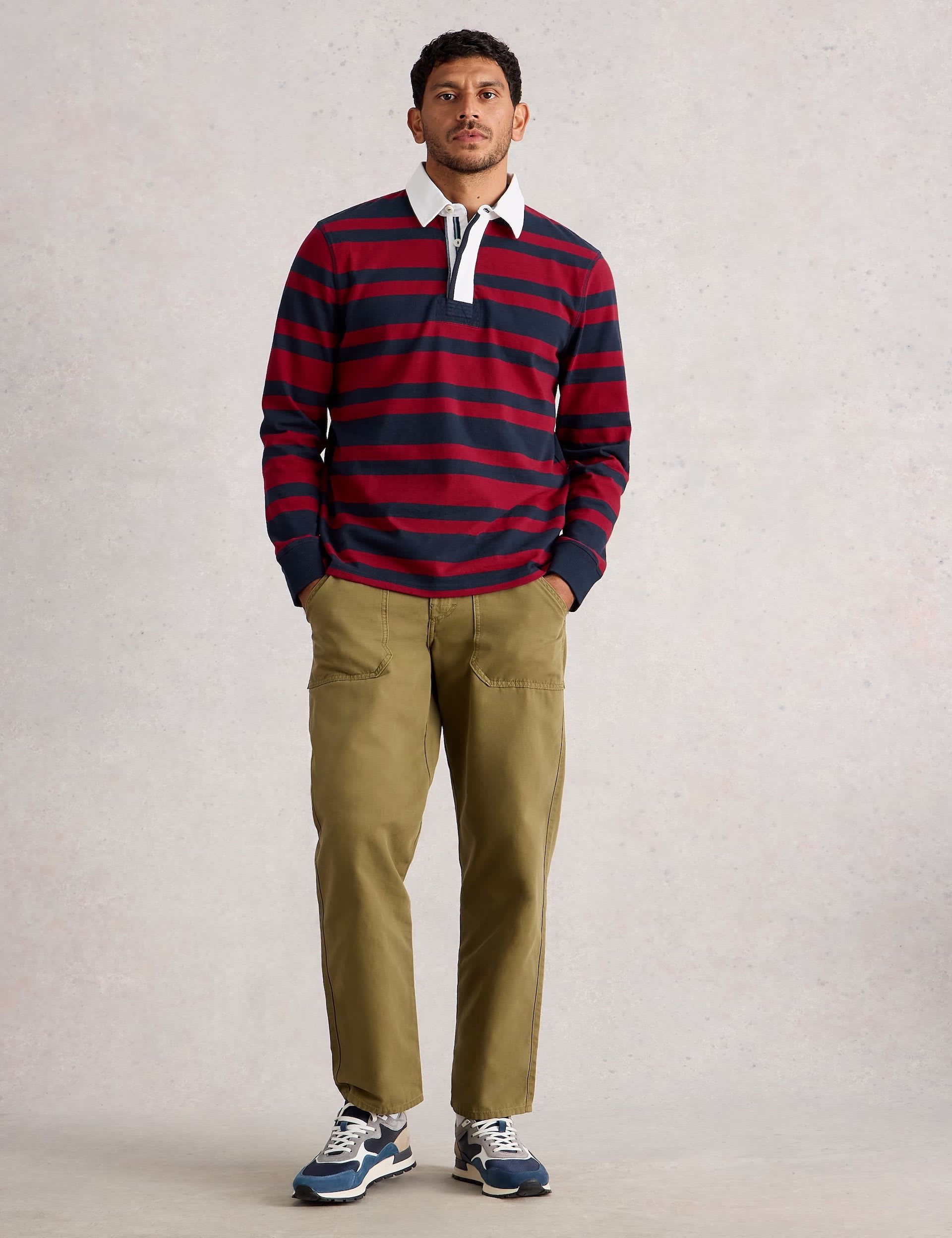 Pure Cotton Contrast Collar Stripe Rugby Shirt