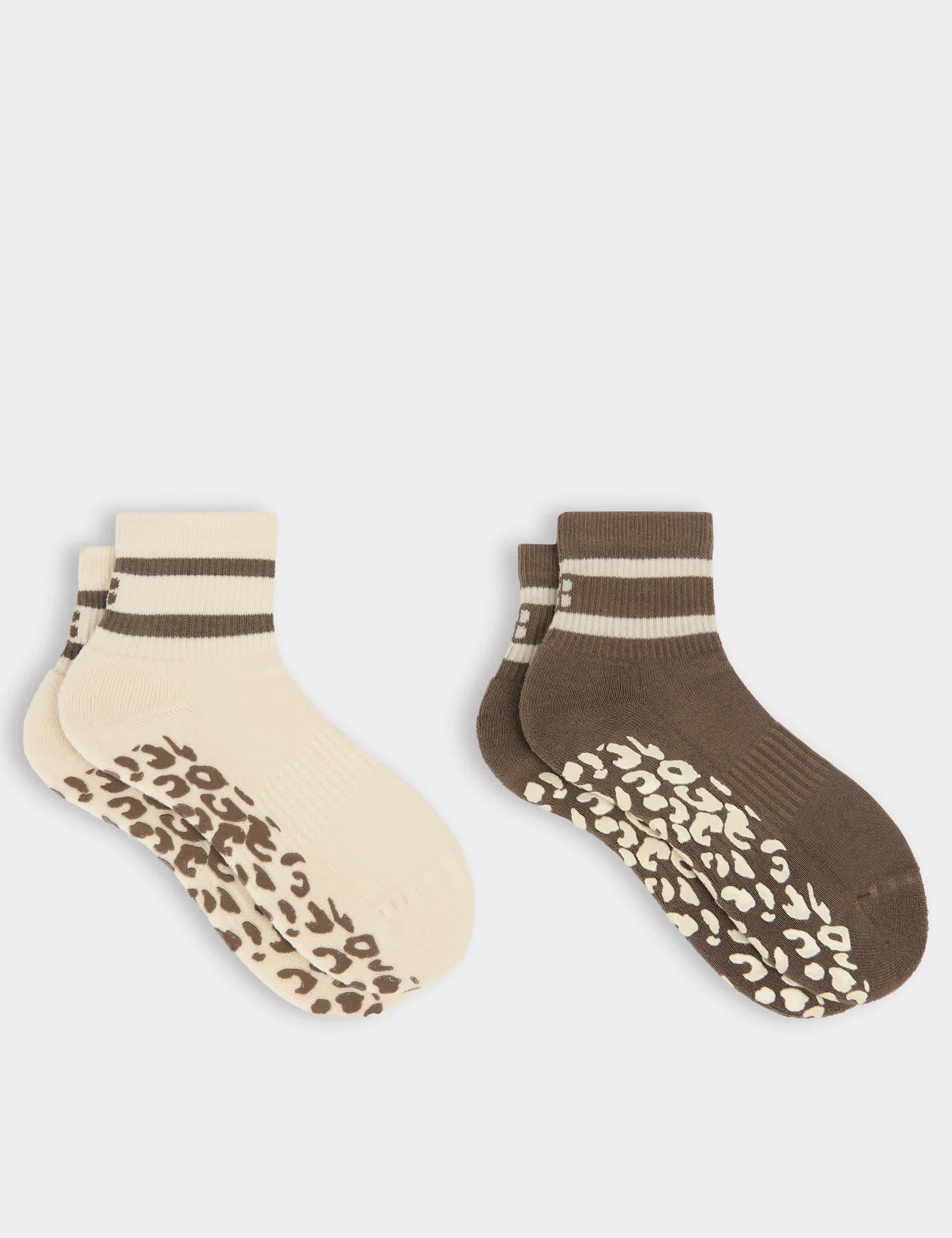 2 Pack Cotton Rich Animal Print Pilates Socks