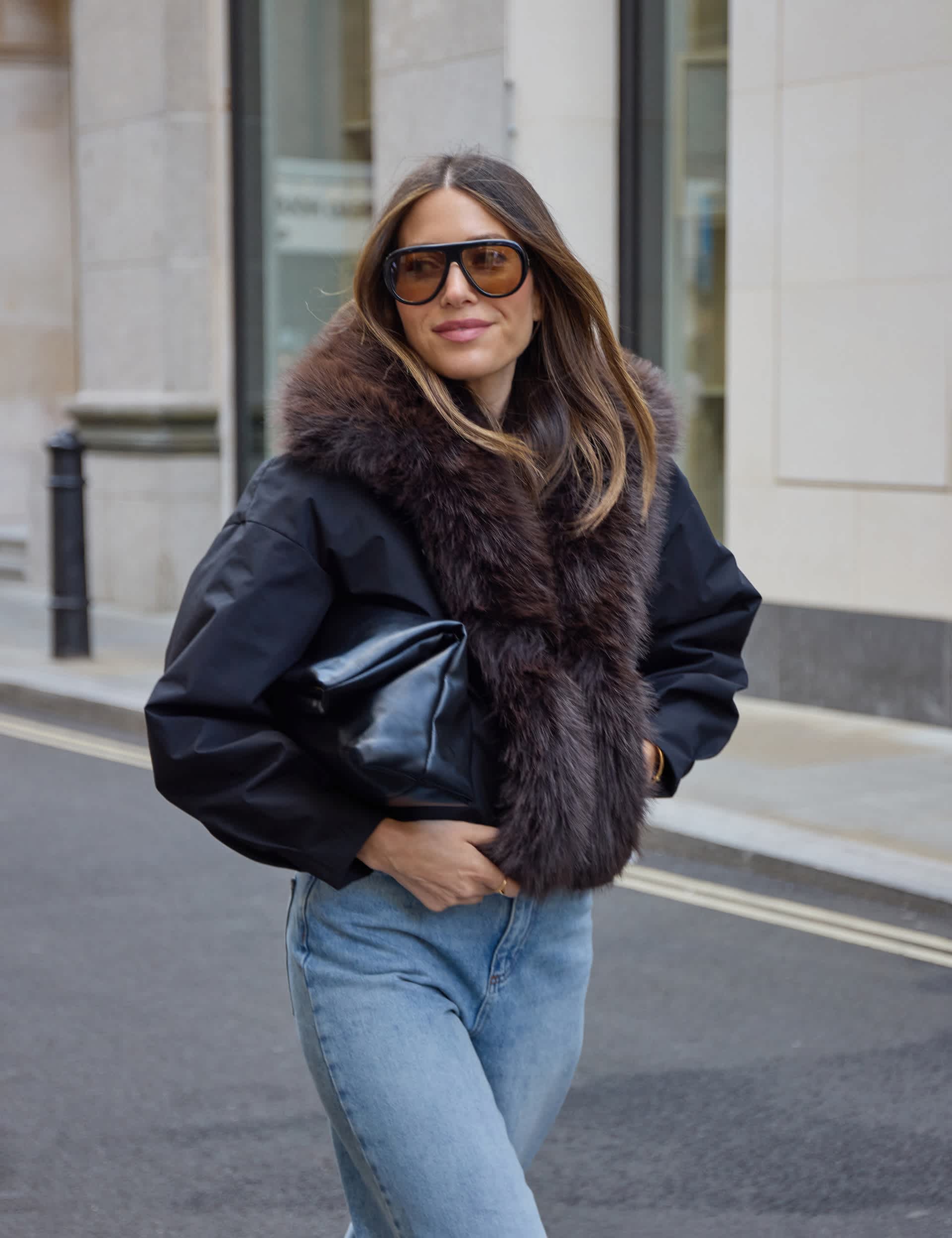 Faux Fur Collared Bomber Jacket