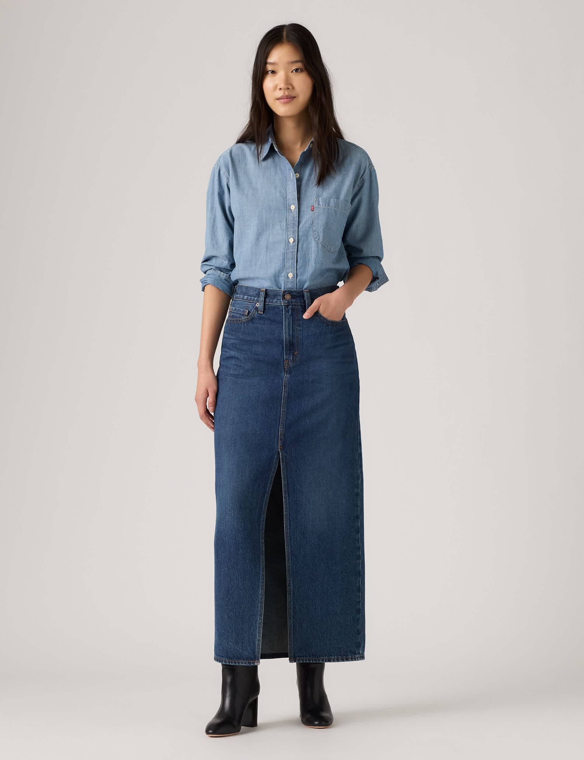 Denim Maxi Column Skirt