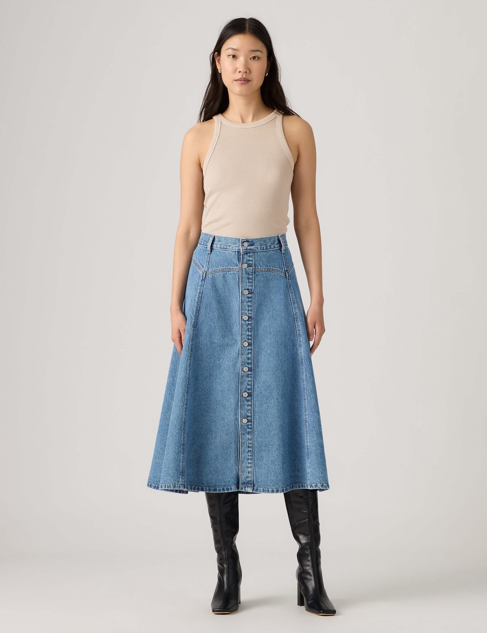 Denim Yoke Midi Line Skirt