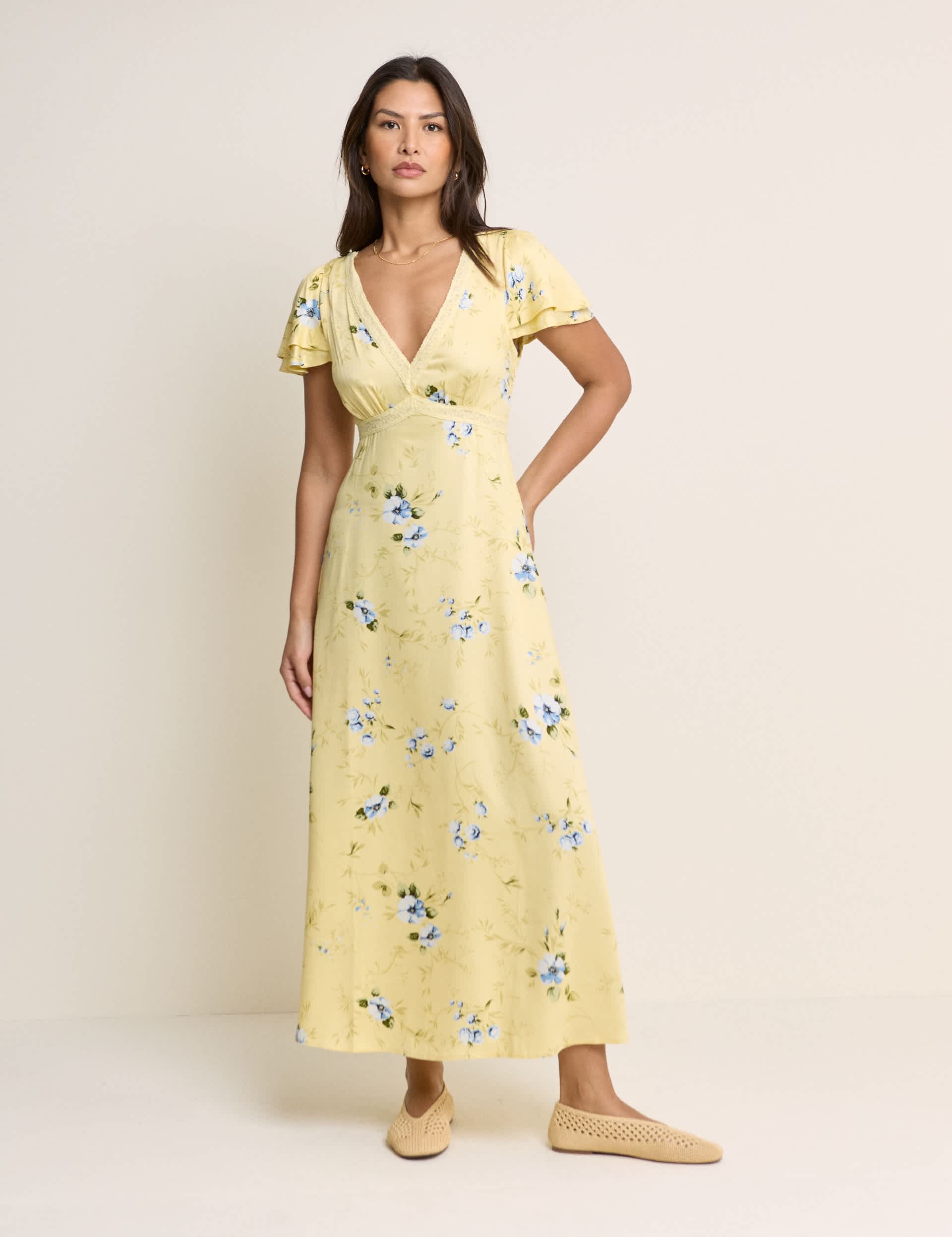 Floral V-Neck Midaxi Waisted Dress