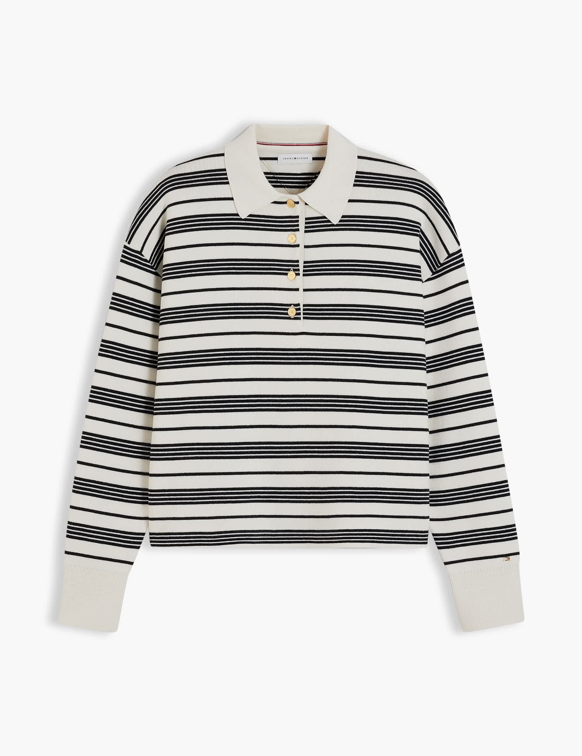 Pure Cotton Striped Collared Jumper