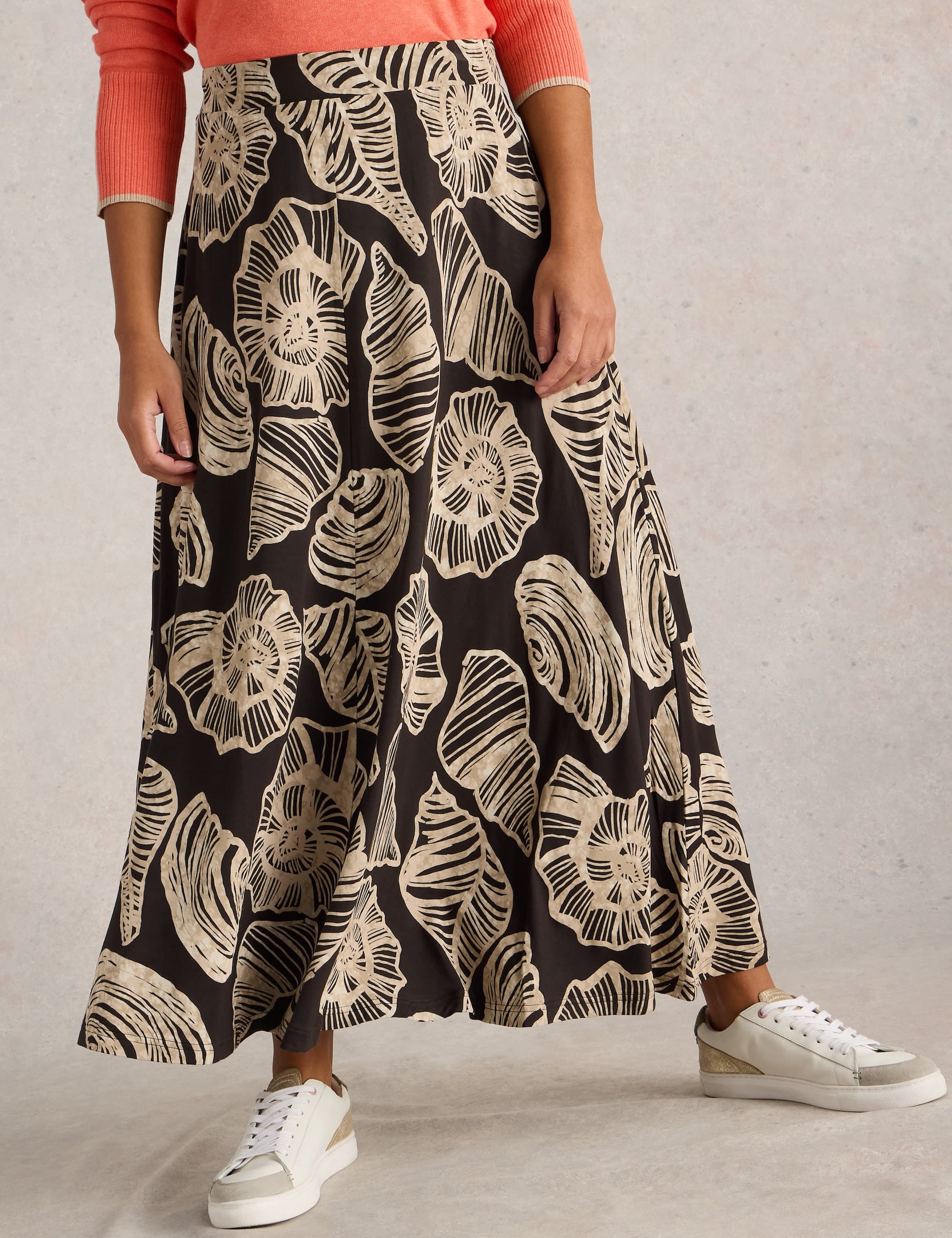 Jersey Printed Midaxi A-Line Skirt