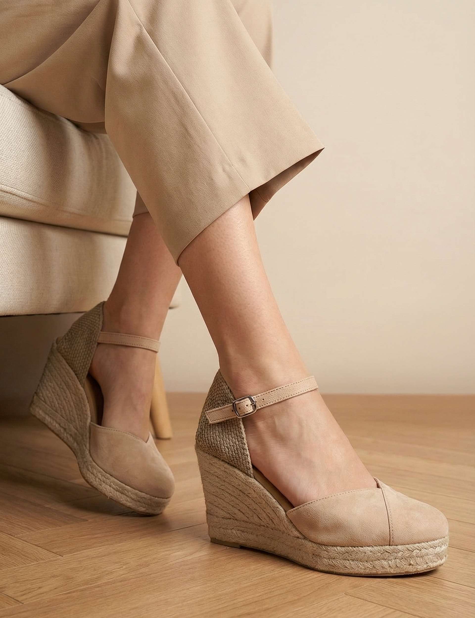 Suede Ankle Strap Wedge Espadrilles