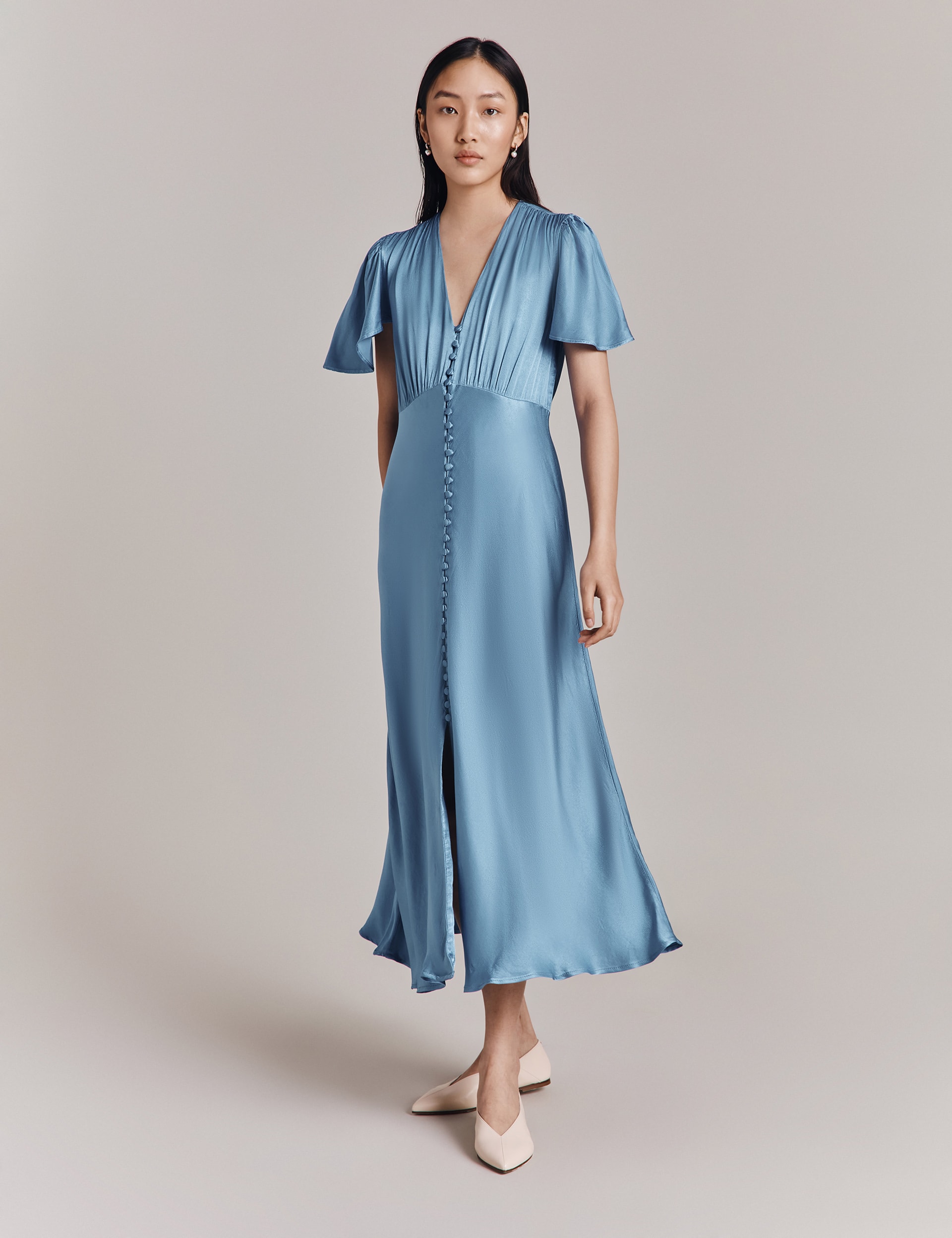 Satin V-Neck Button Front Midaxi Tea Dress | Ghost | M&S 