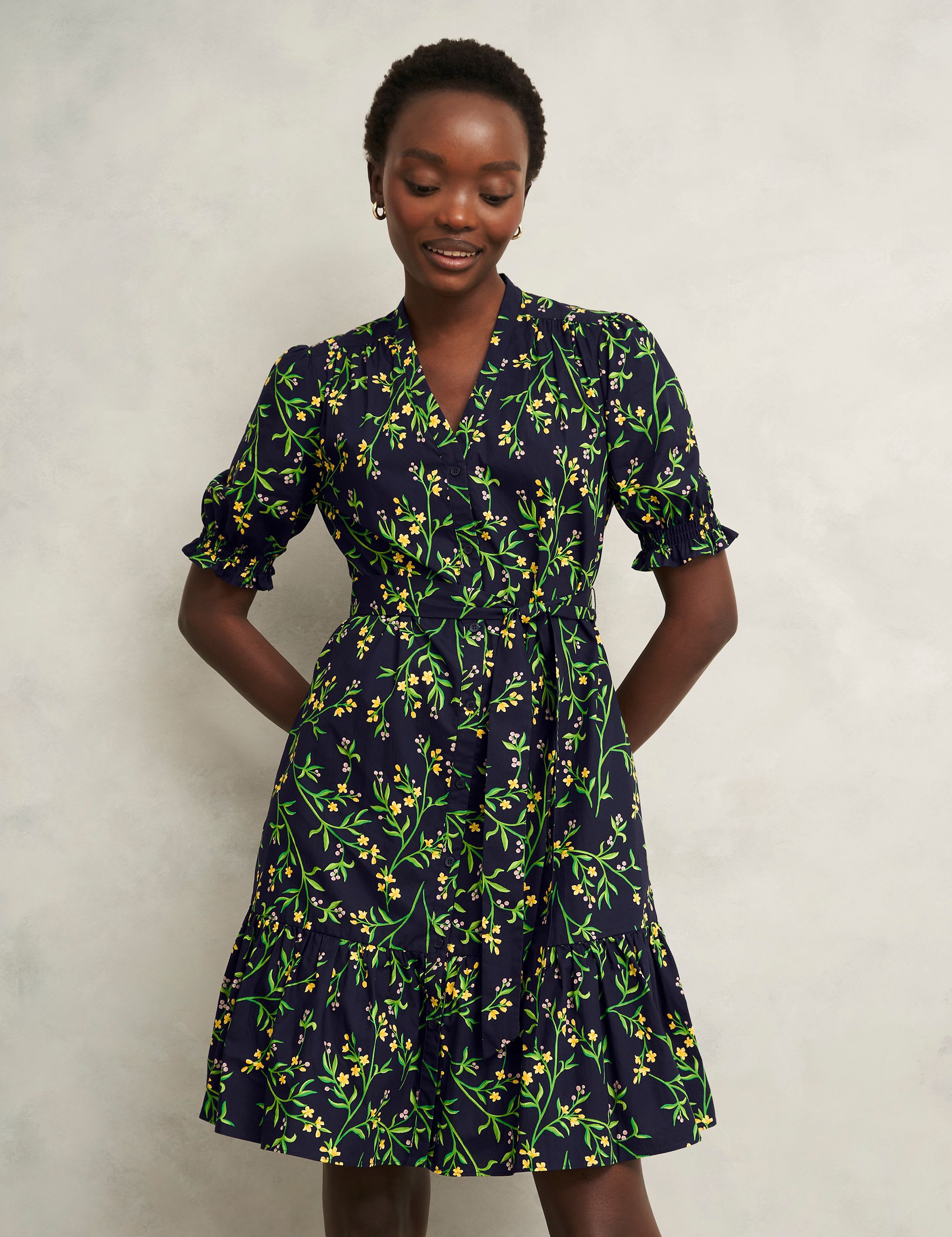 Pure Cotton Floral V-Neck Skater Dress
