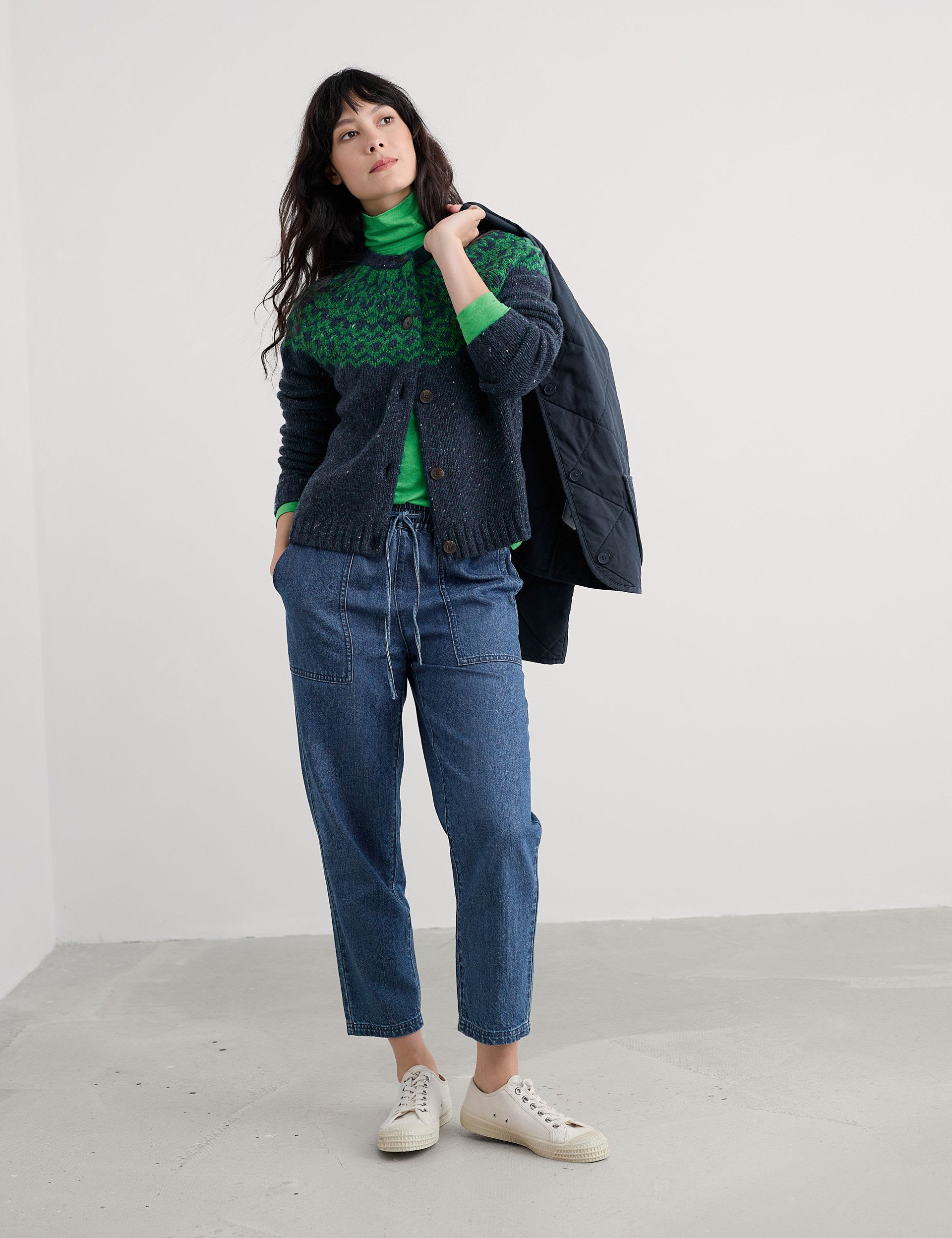 Merino Wool Rich Embroidered Relaxed Cardigan