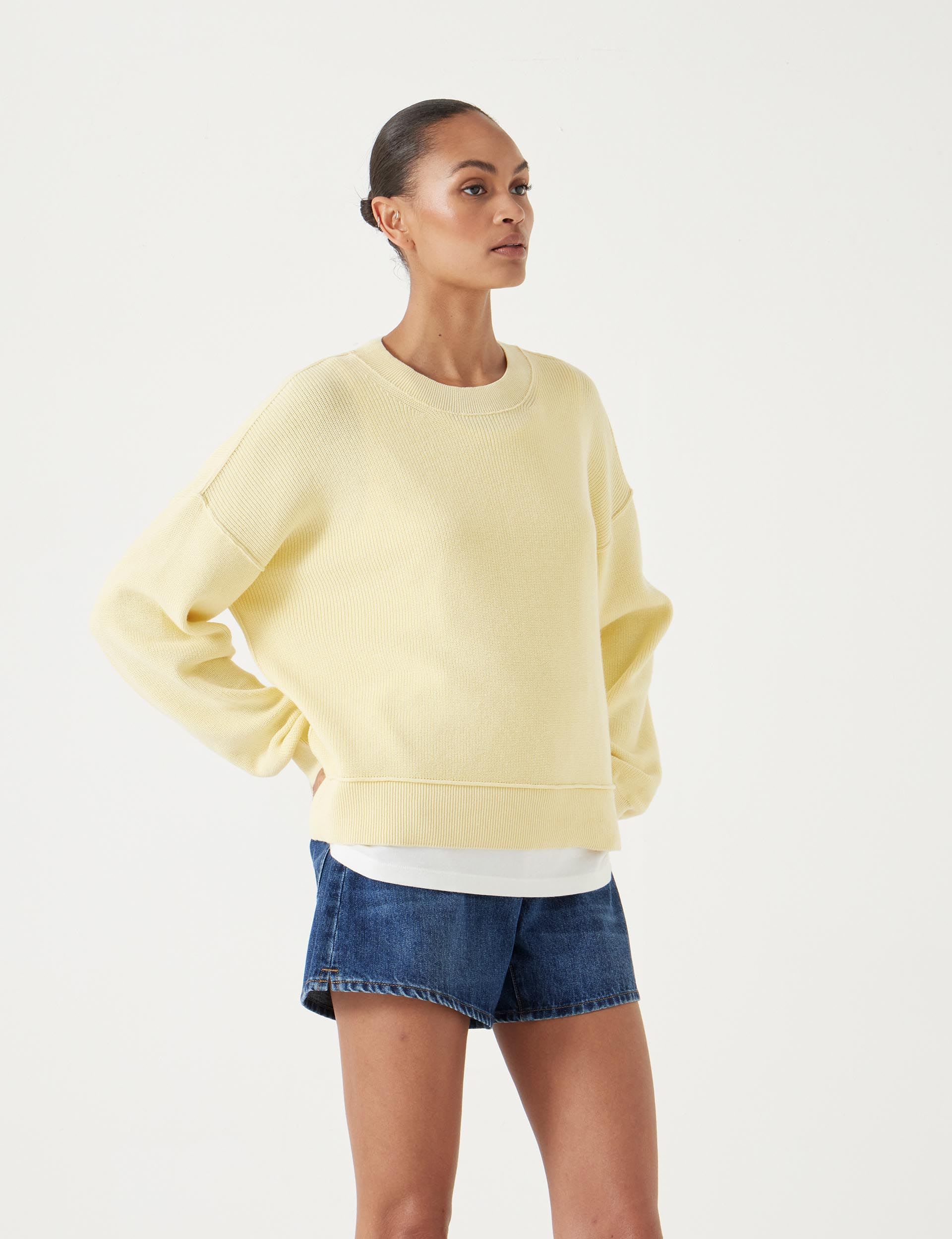Pure Cotton Ribbed Textured Crew Neck Jumper
