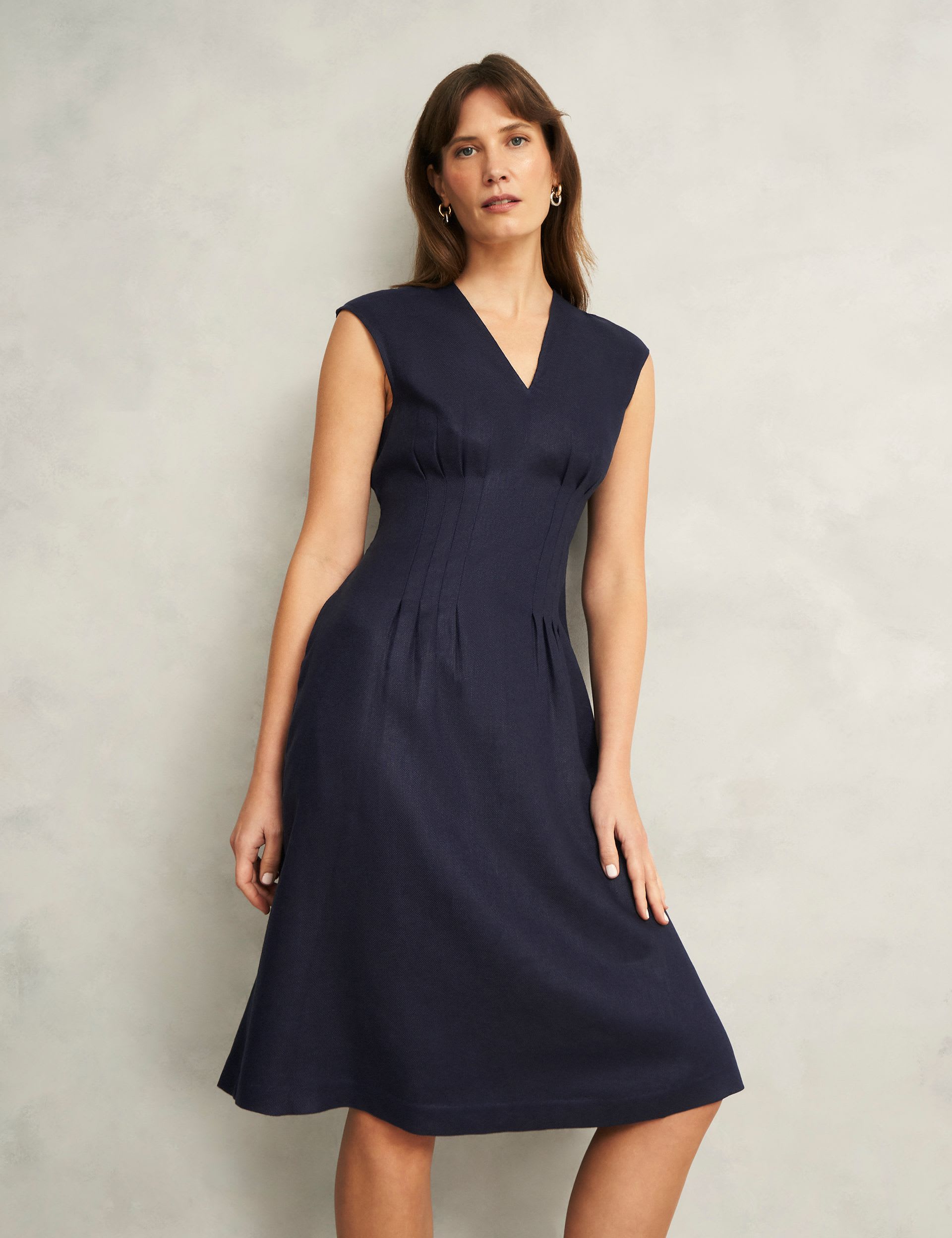 Pure Linen V-Neck Knee Length Skater Dress