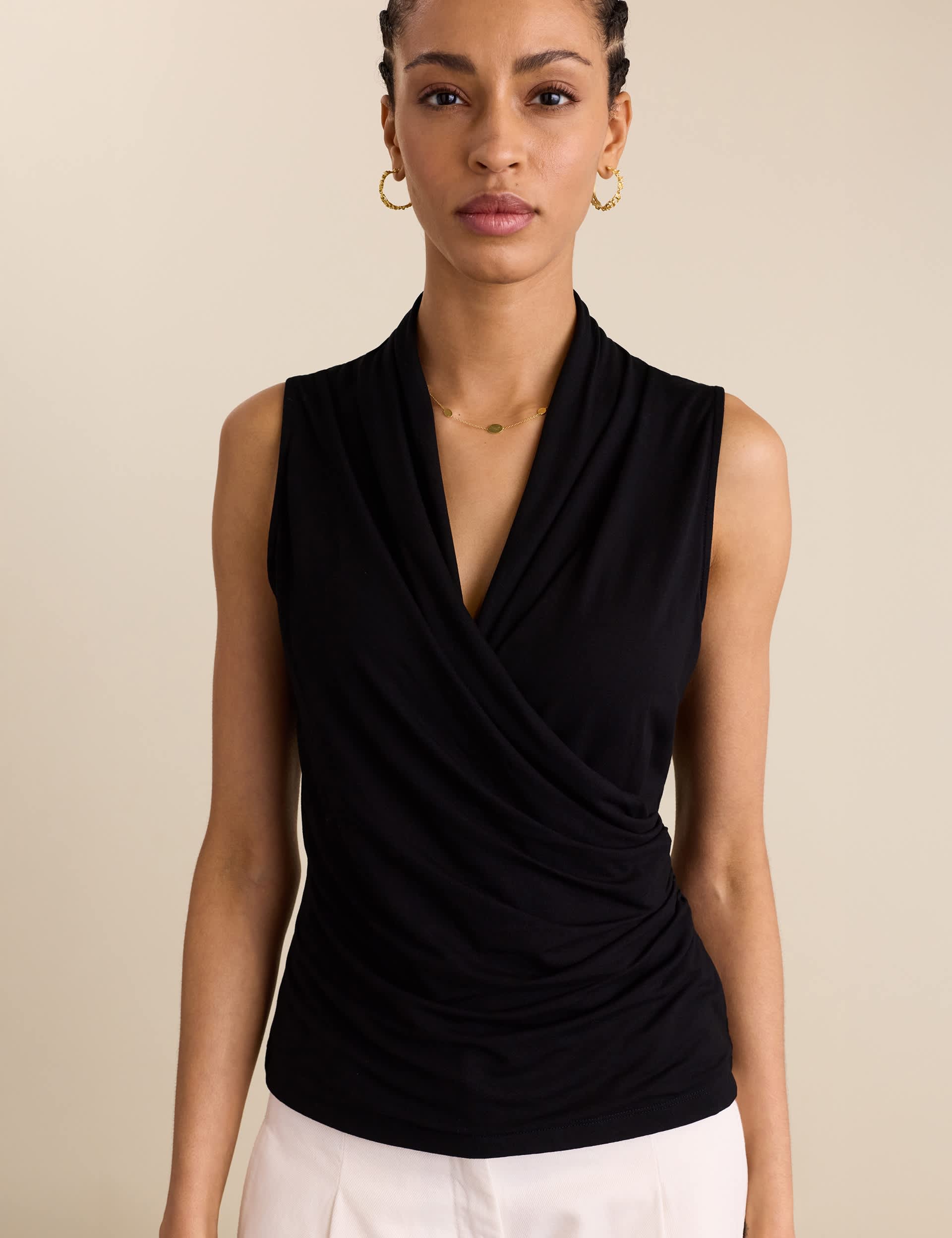 Jersey V-Neck Wrap Detail Vest