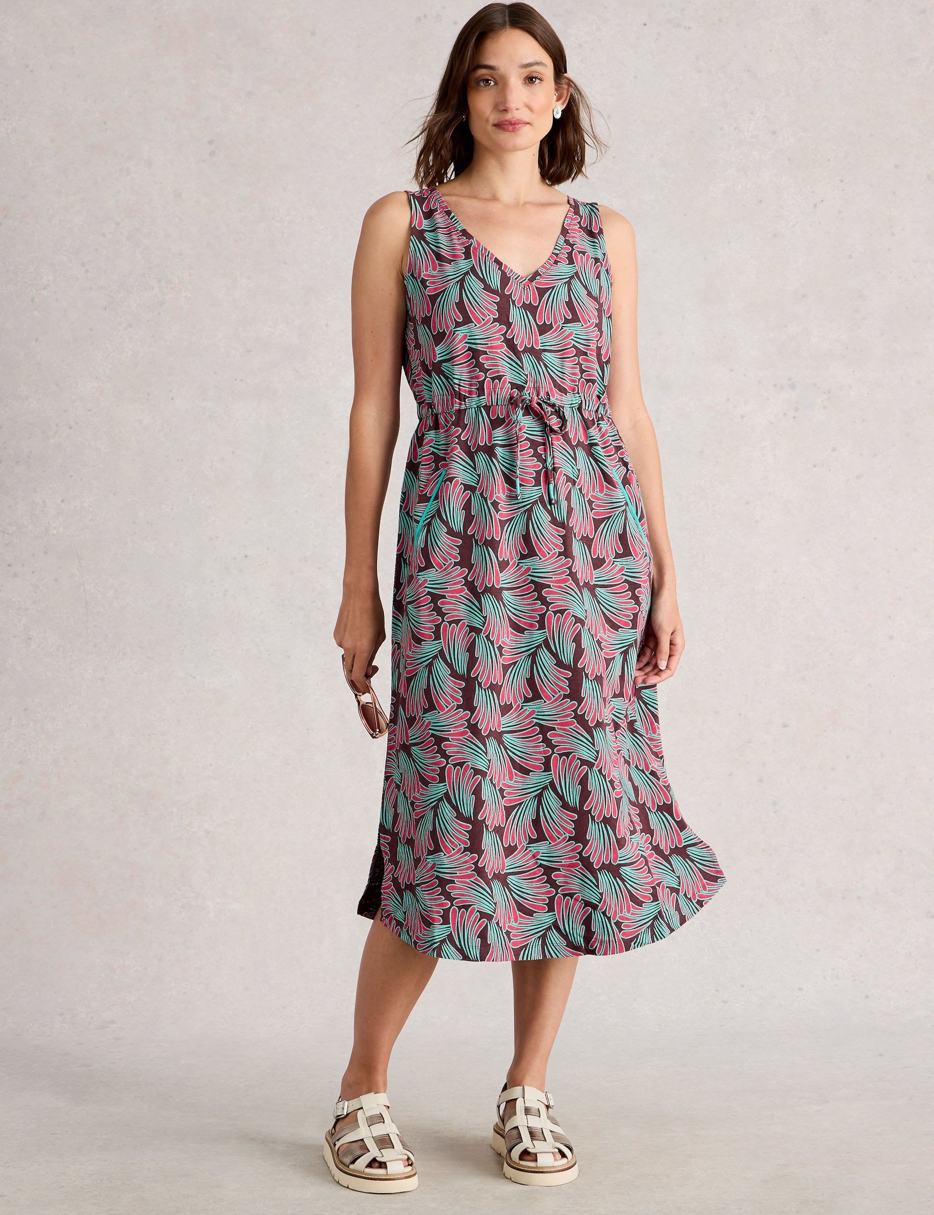 Jersey V Neck Midi Drawstring Waisted Dress