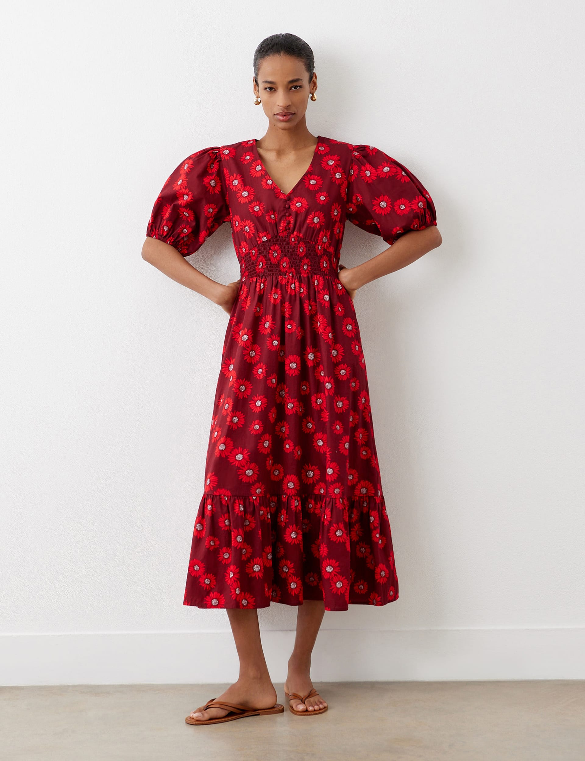 Pure Cotton Floral Shirred Midi Tea Dress | Finery London | M&S