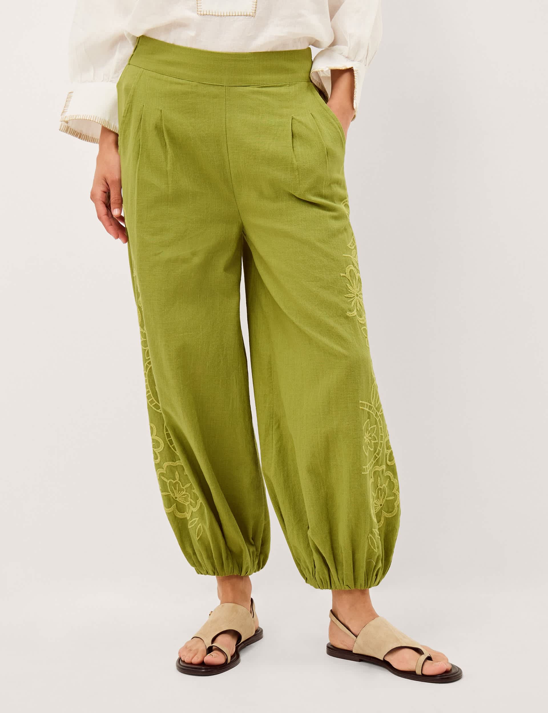 Pure Cotton Embroidered Cuffed Trousers
