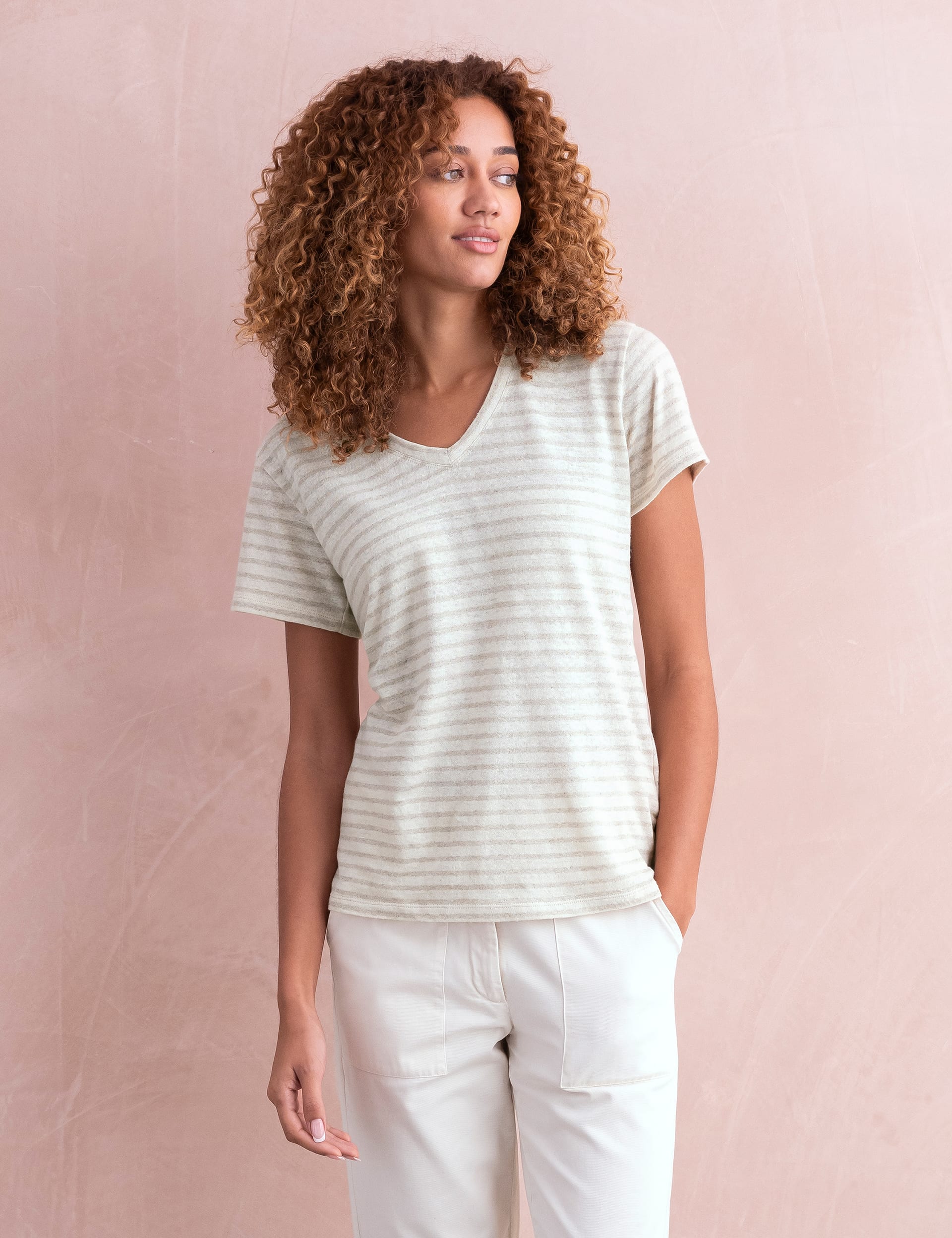 Stripe Cotton V-Neck Fitted Top
