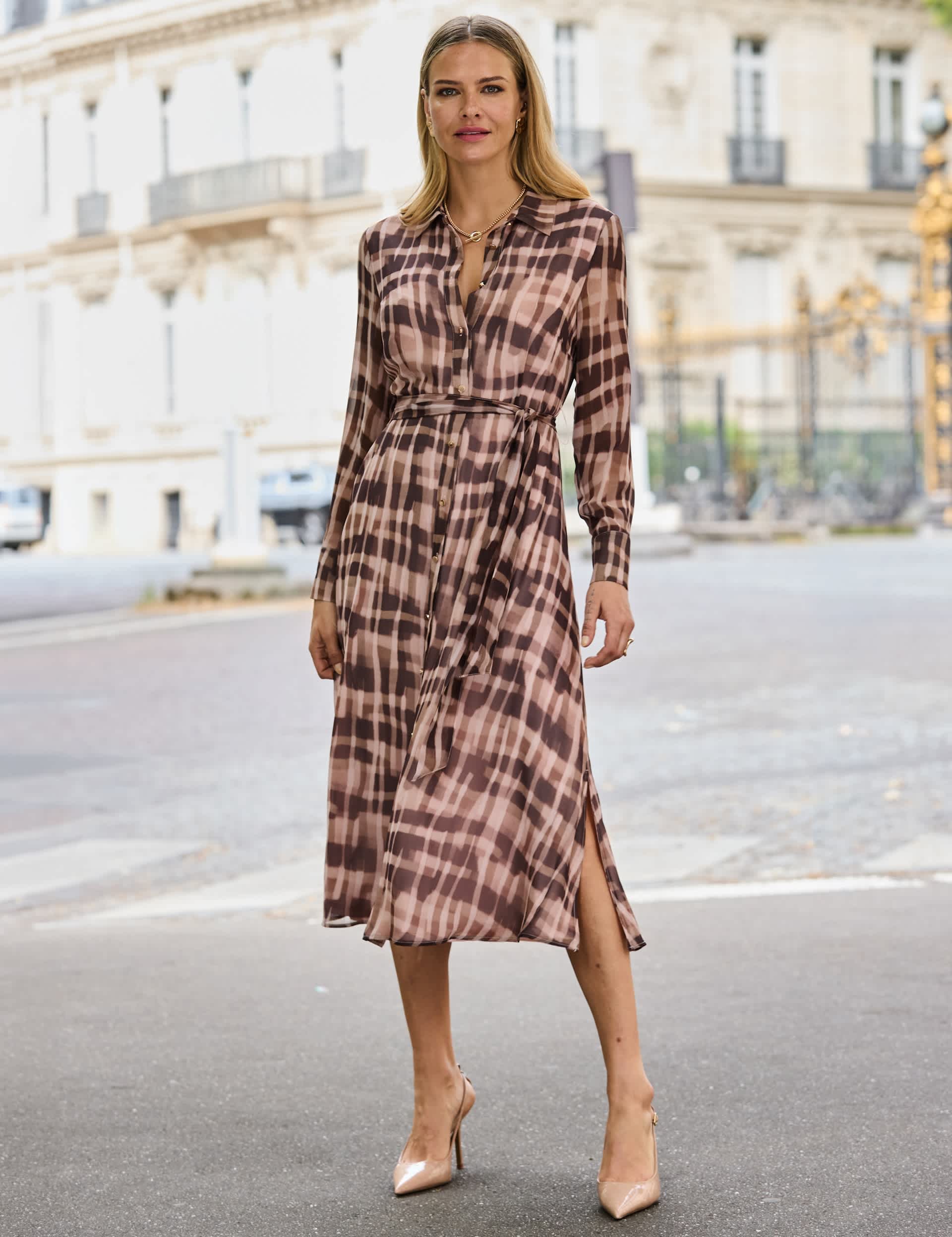 Abstract Check Print Midaxi Shirt Dress