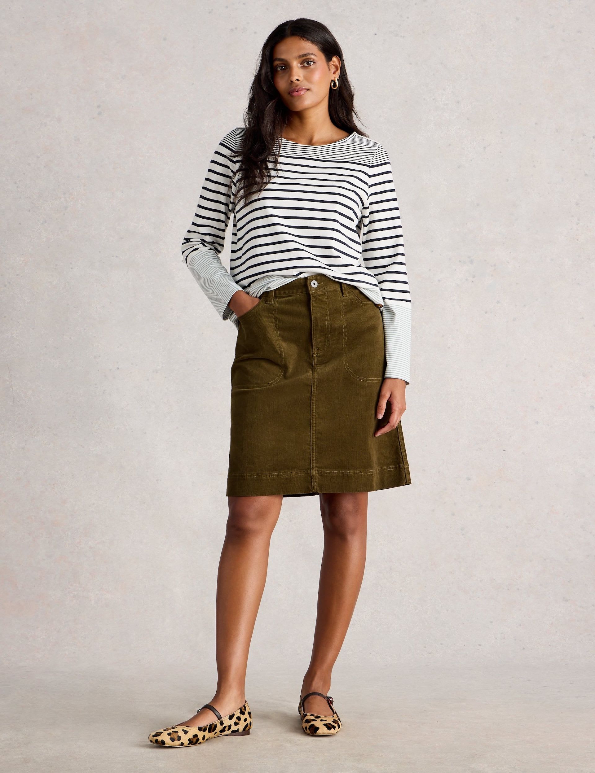Cord Knee Length A-Line Skirt