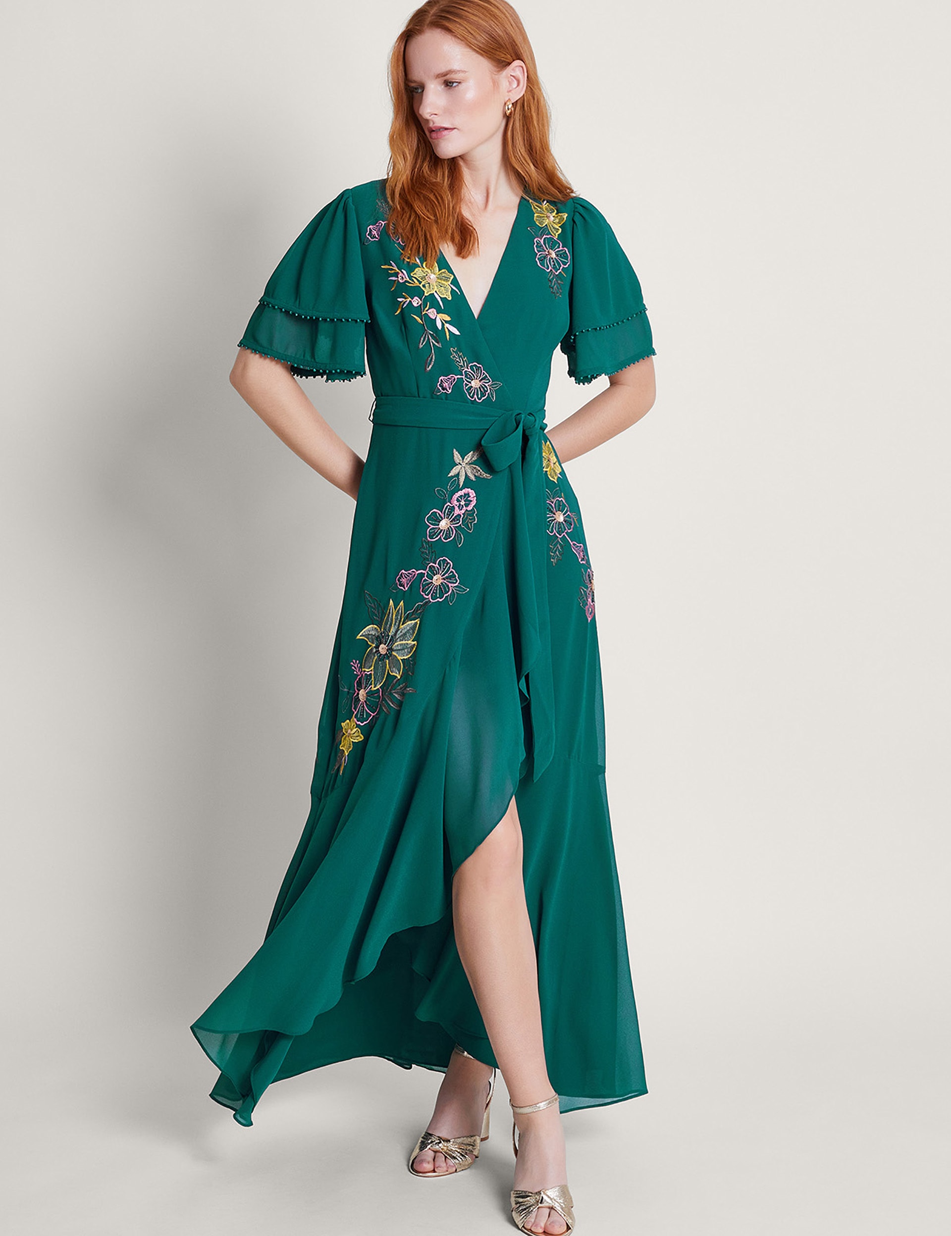 Floral Embroidered V-Neck Maxi Wrap Dress | Monsoon | M&S