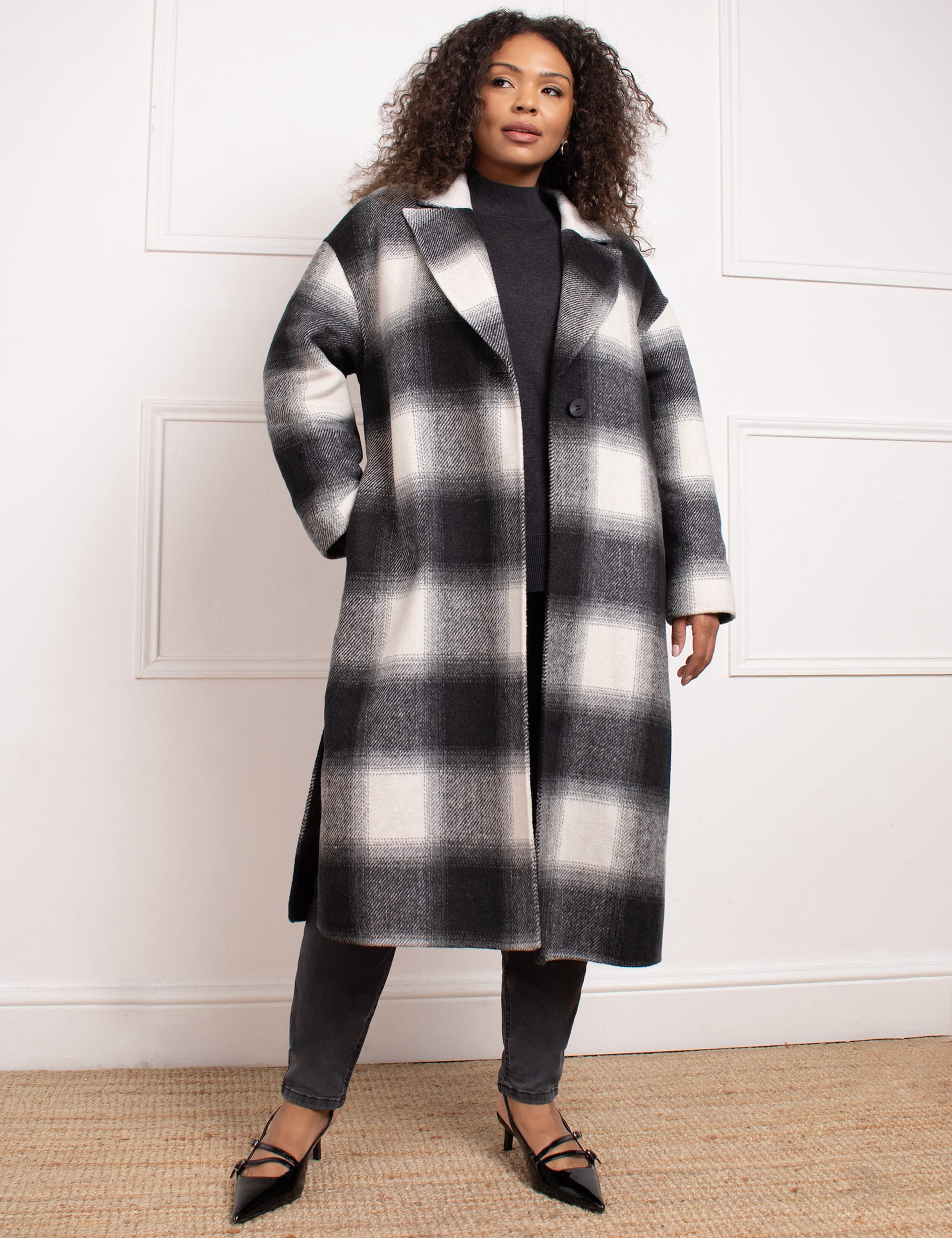 Checked Peacoat with Wool