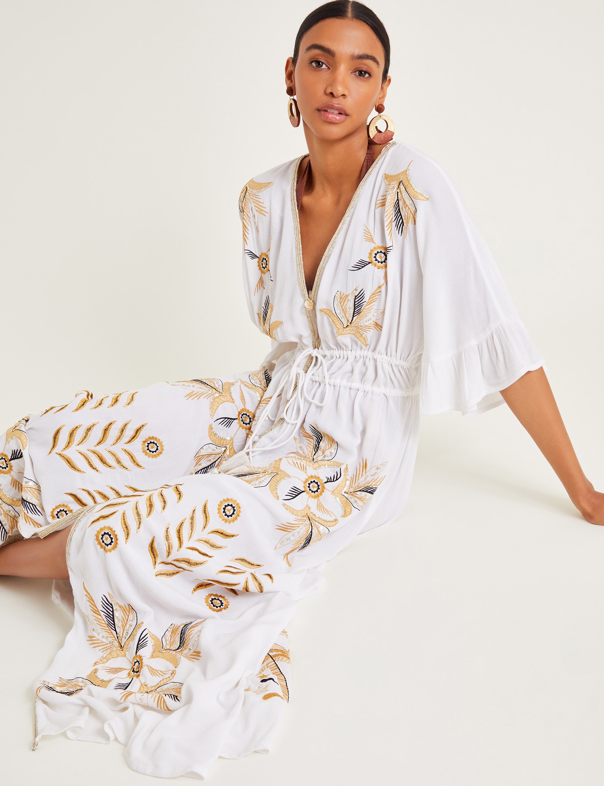 Embroidered Maxi Kaftan Beach Dress Monsoon M S
