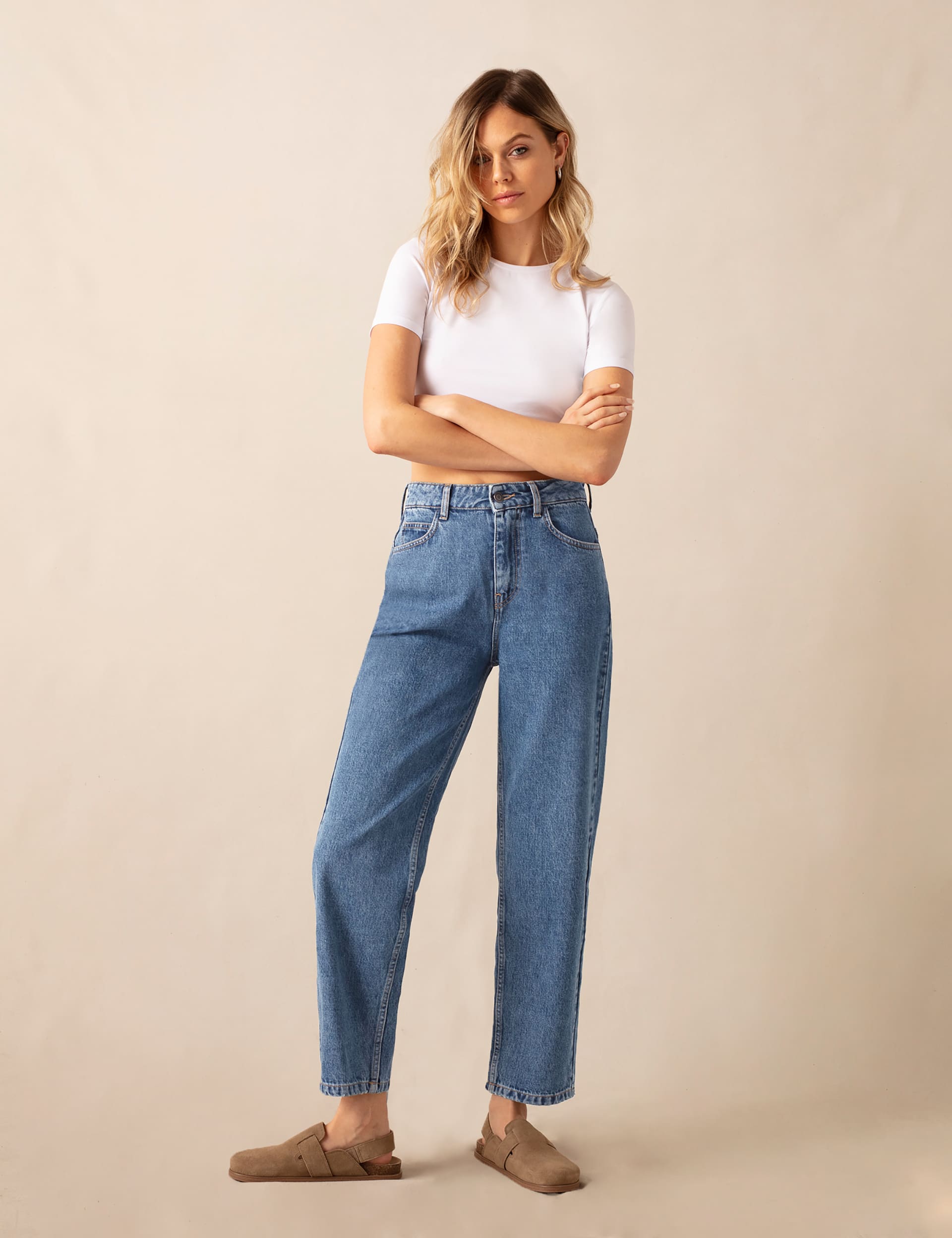 High Waisted Straight Leg Rolled Jeans