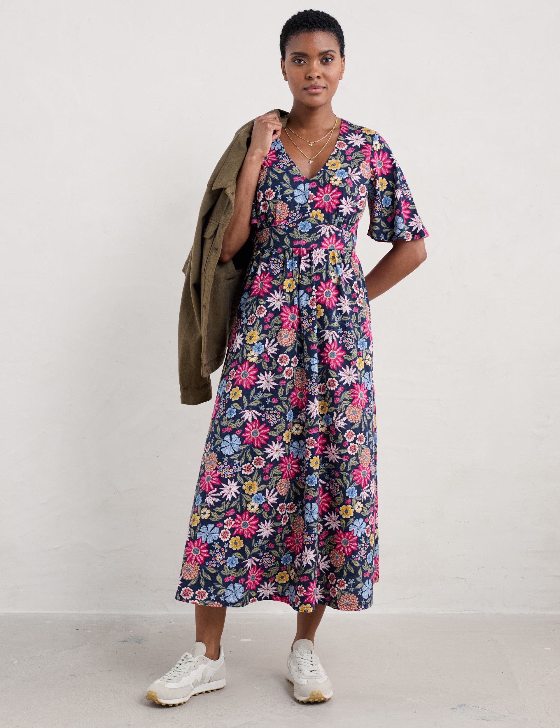 Pure Cotton Floral V-Neck Midi Waisted Dress | Seasalt Cornwall | M&S
