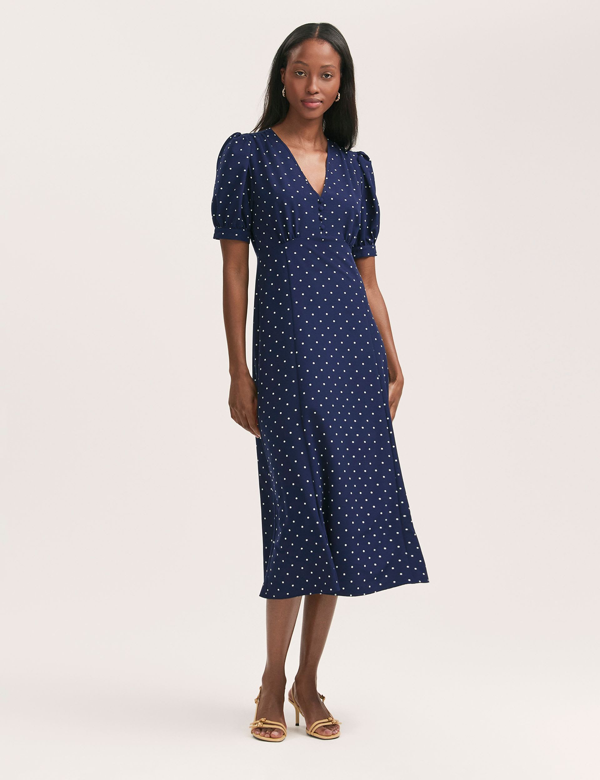 Spot Print Midi Tea Dress