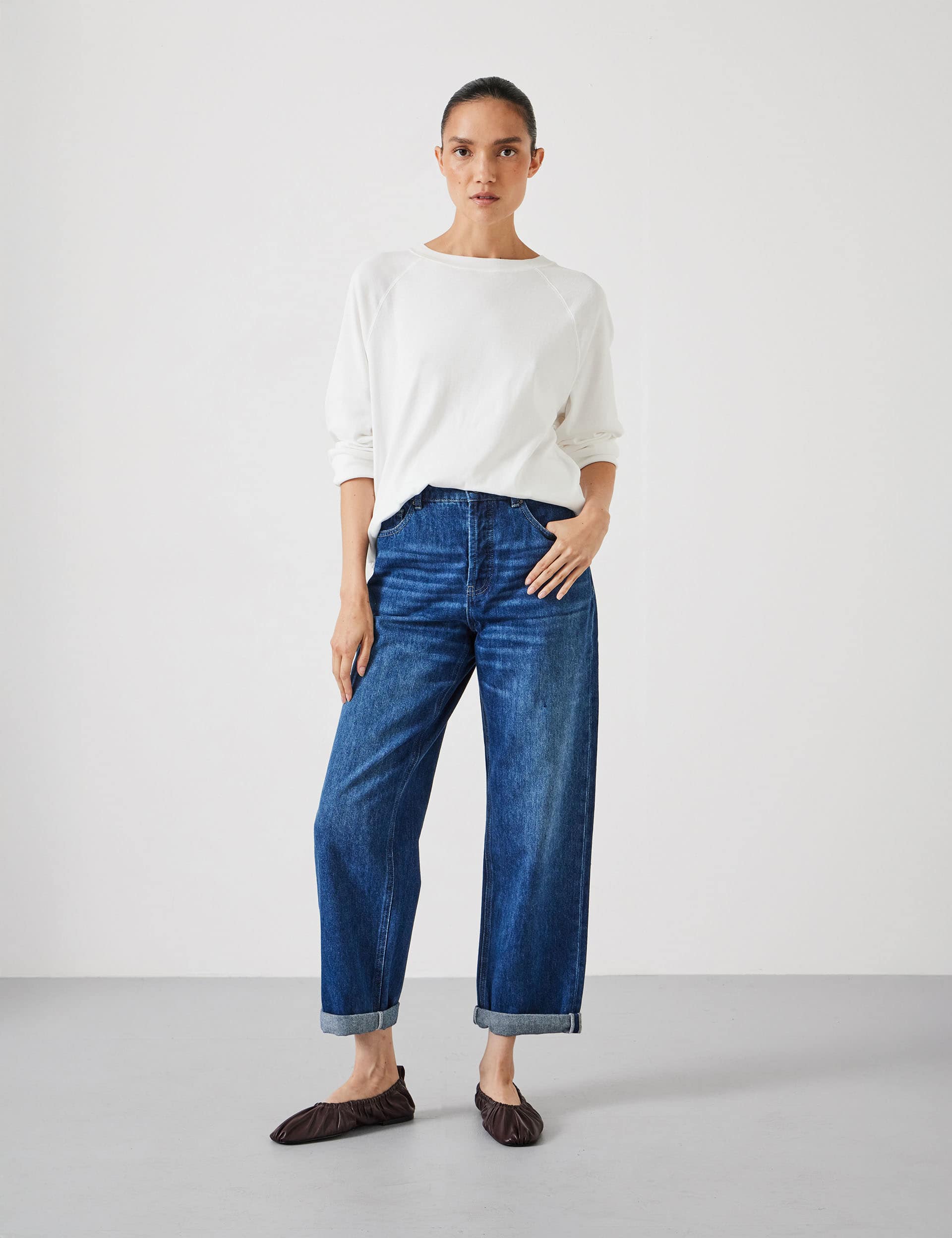 Boyfriend Mid Rise Cropped Turn Up Jeans