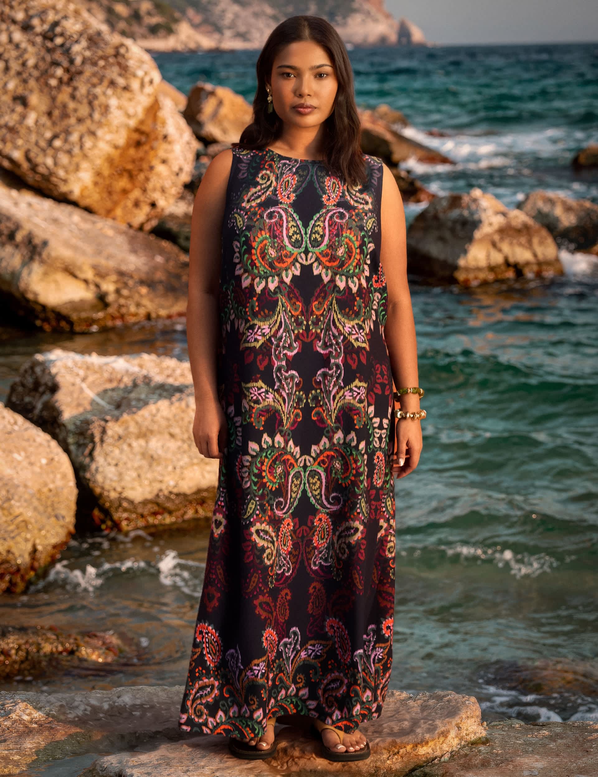 Cotton Blend Paisley Maxi Shift Dress