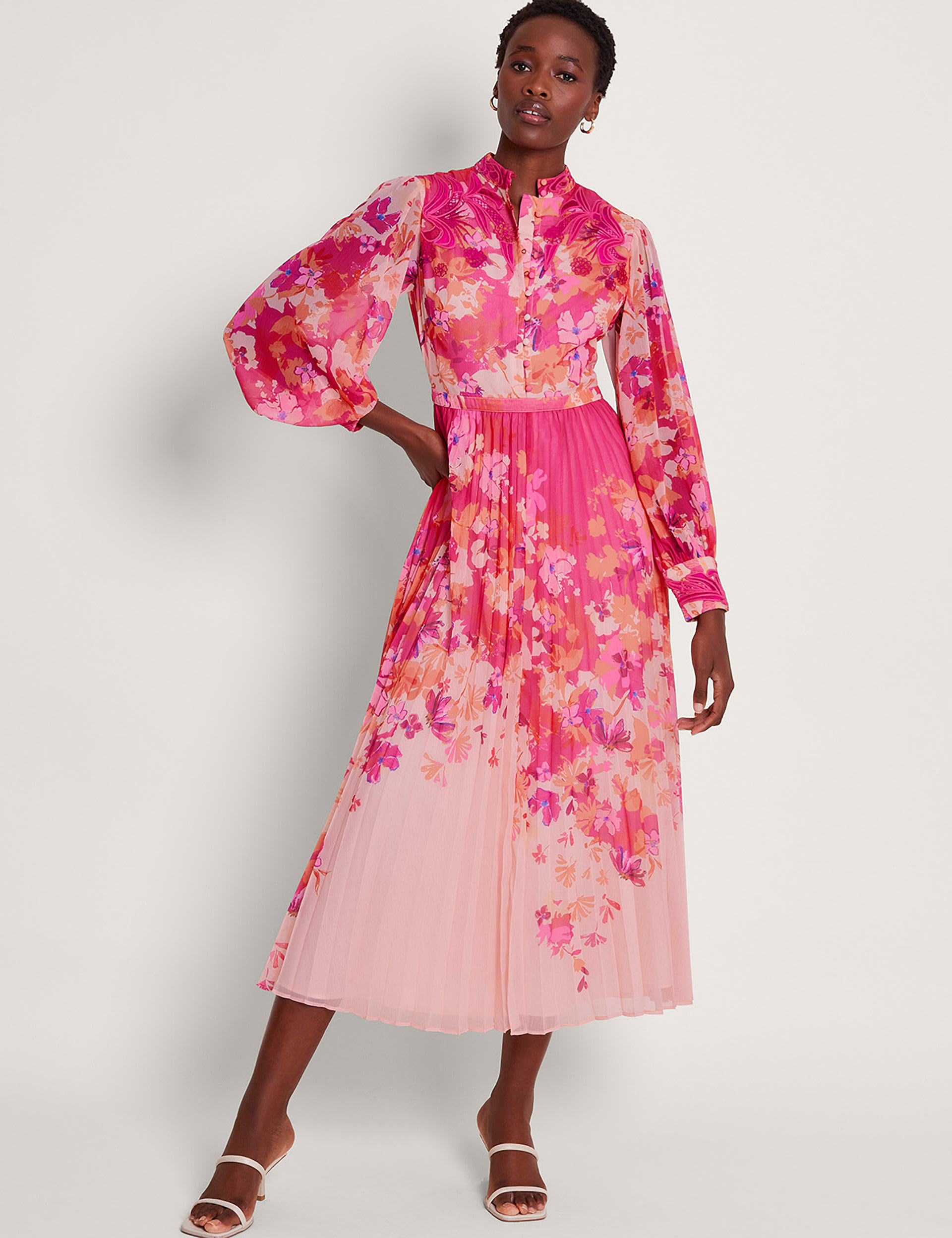 Floral Funnel Neck Midi Waisted Dress | Monsoon | M&S