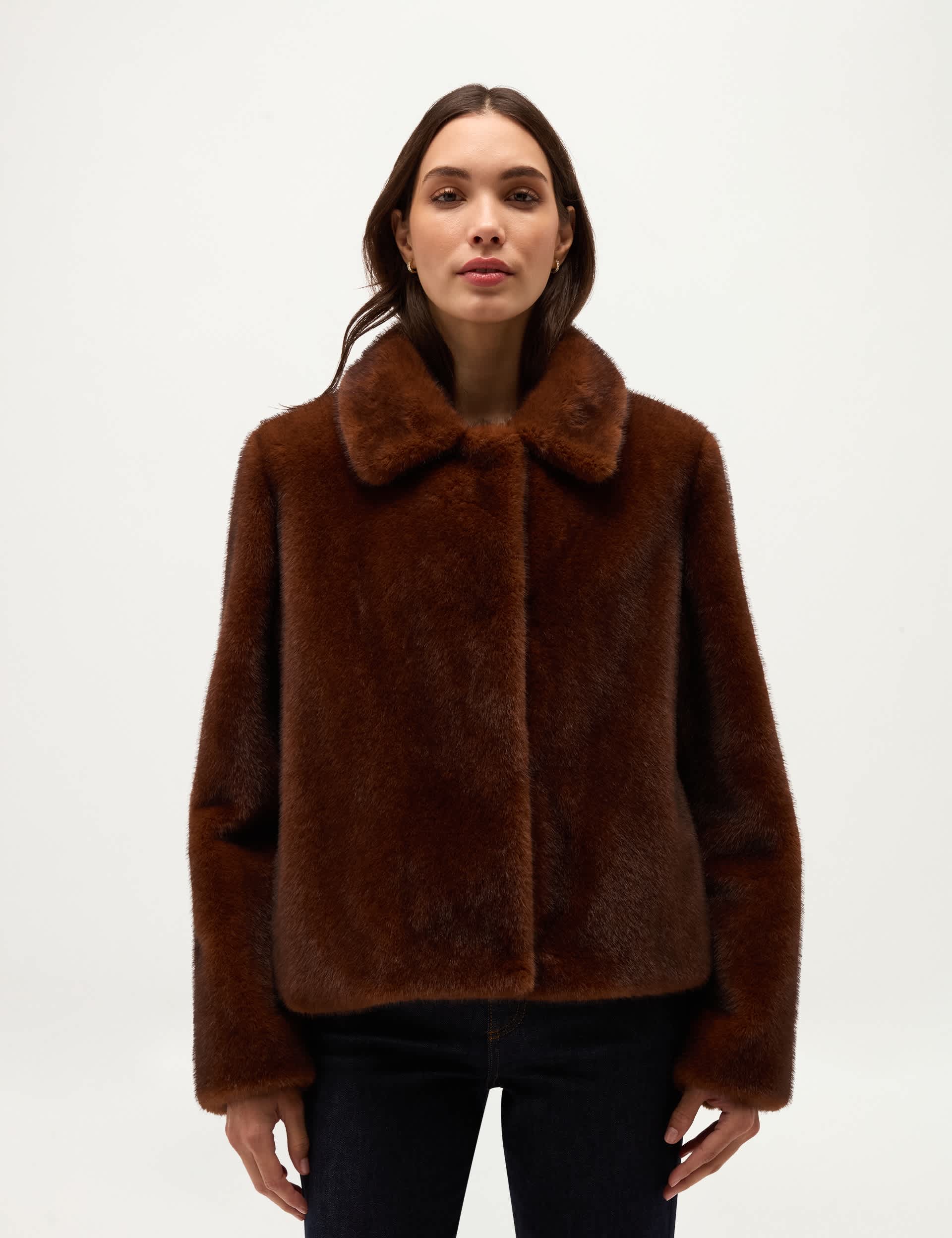 Faux Fur Collared Neck Cropped Coat