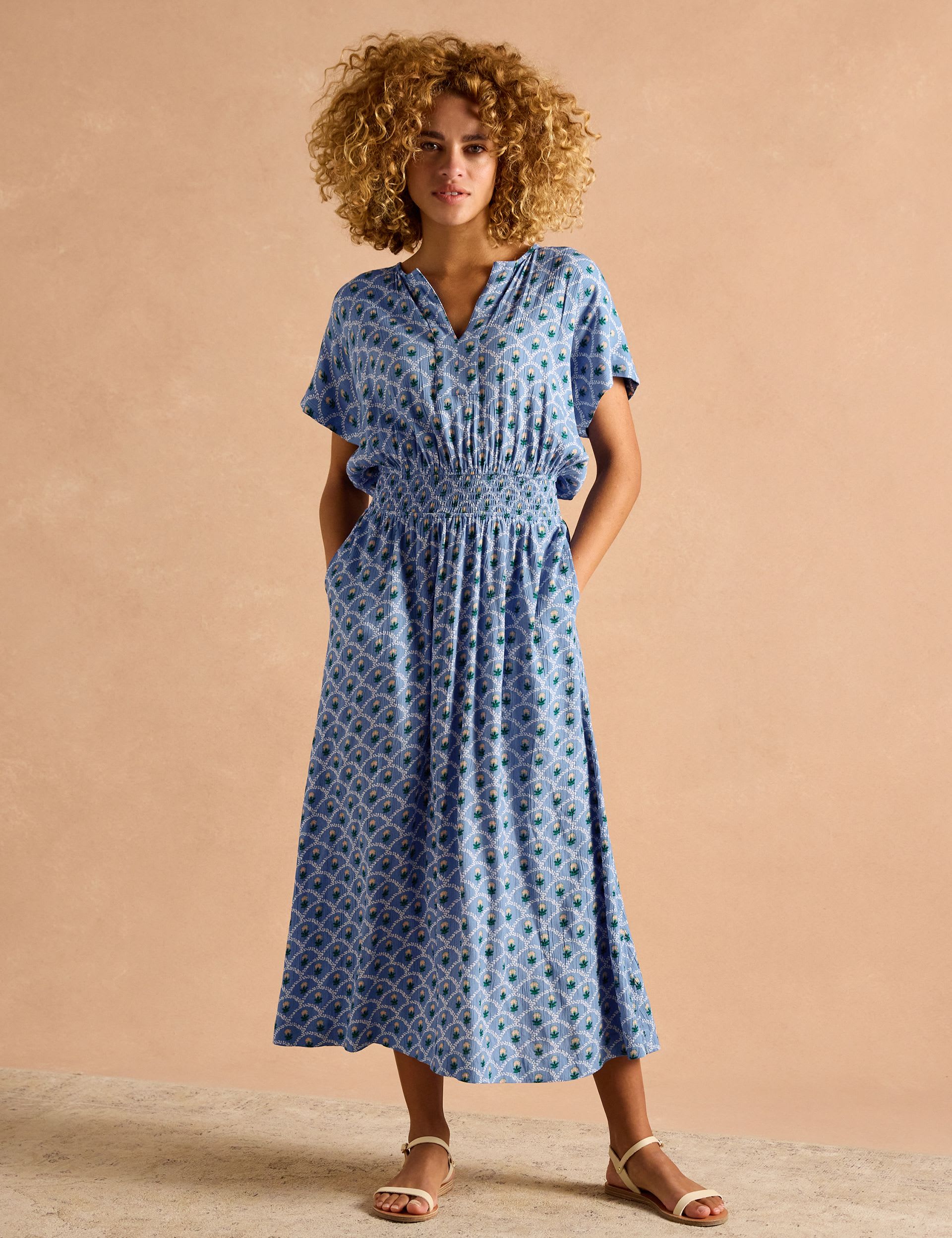 Floral Notch Neck Midaxi Waisted Dress