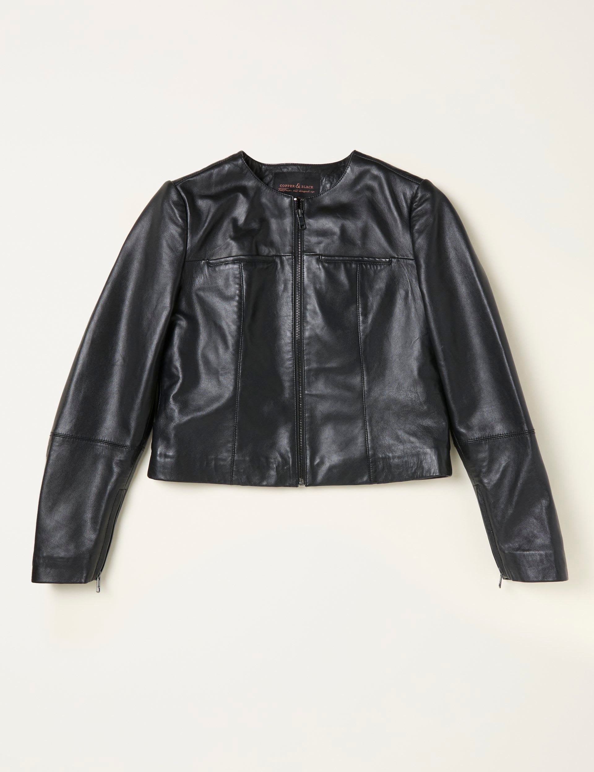 Leather Collarless Short Biker Jacket