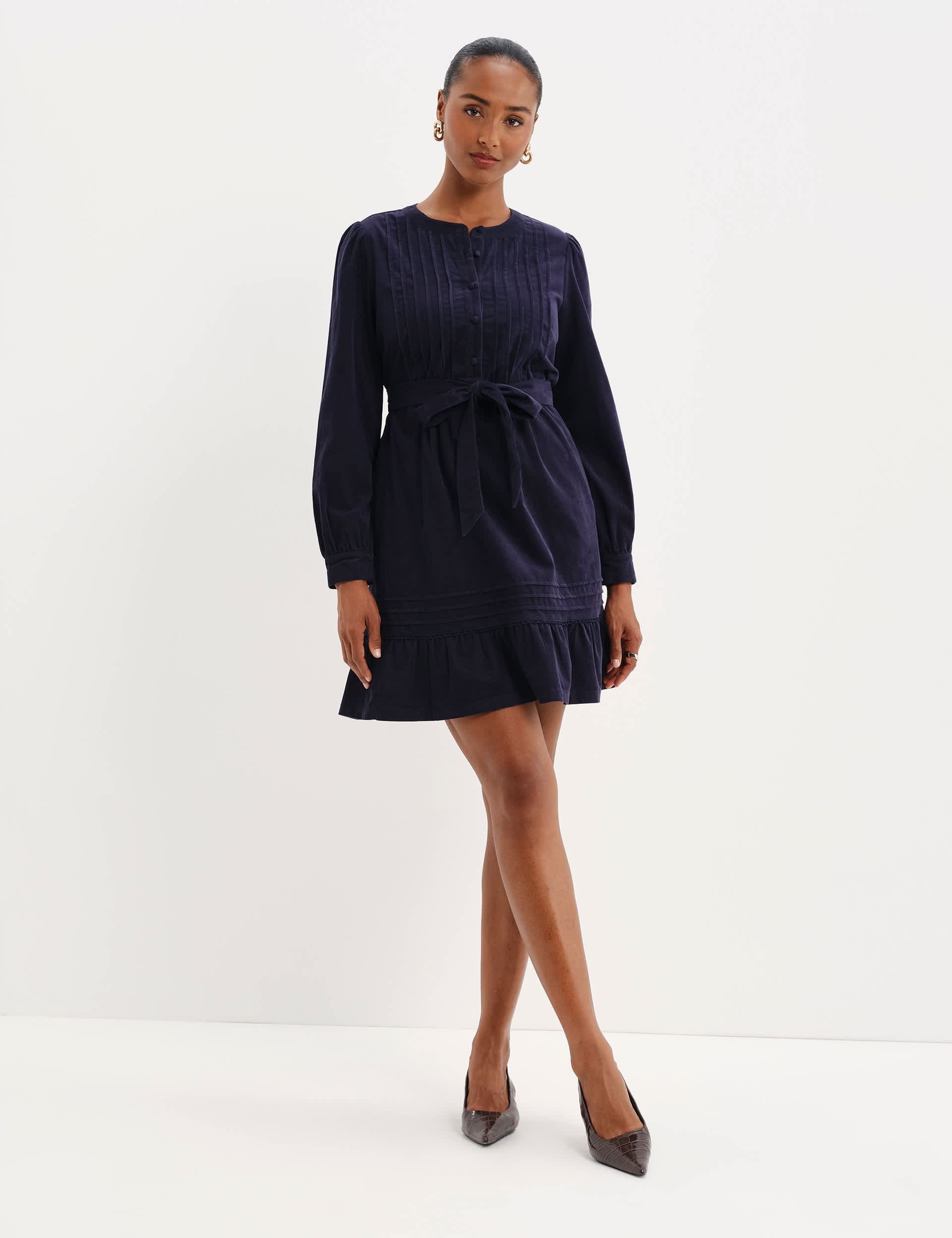 Cord Tie Waist Mini Dress