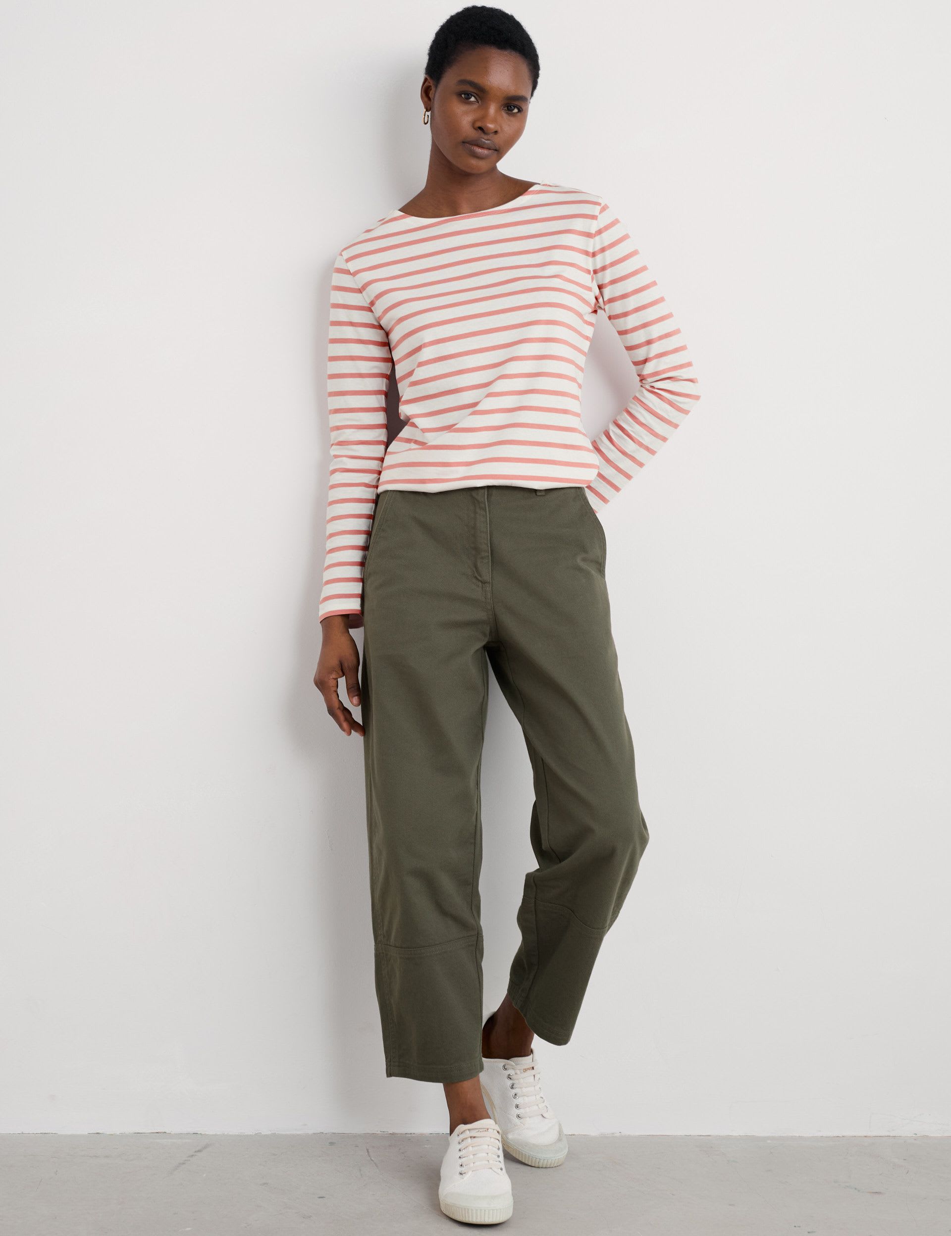 Pure Cotton Striped Crew Neck Top