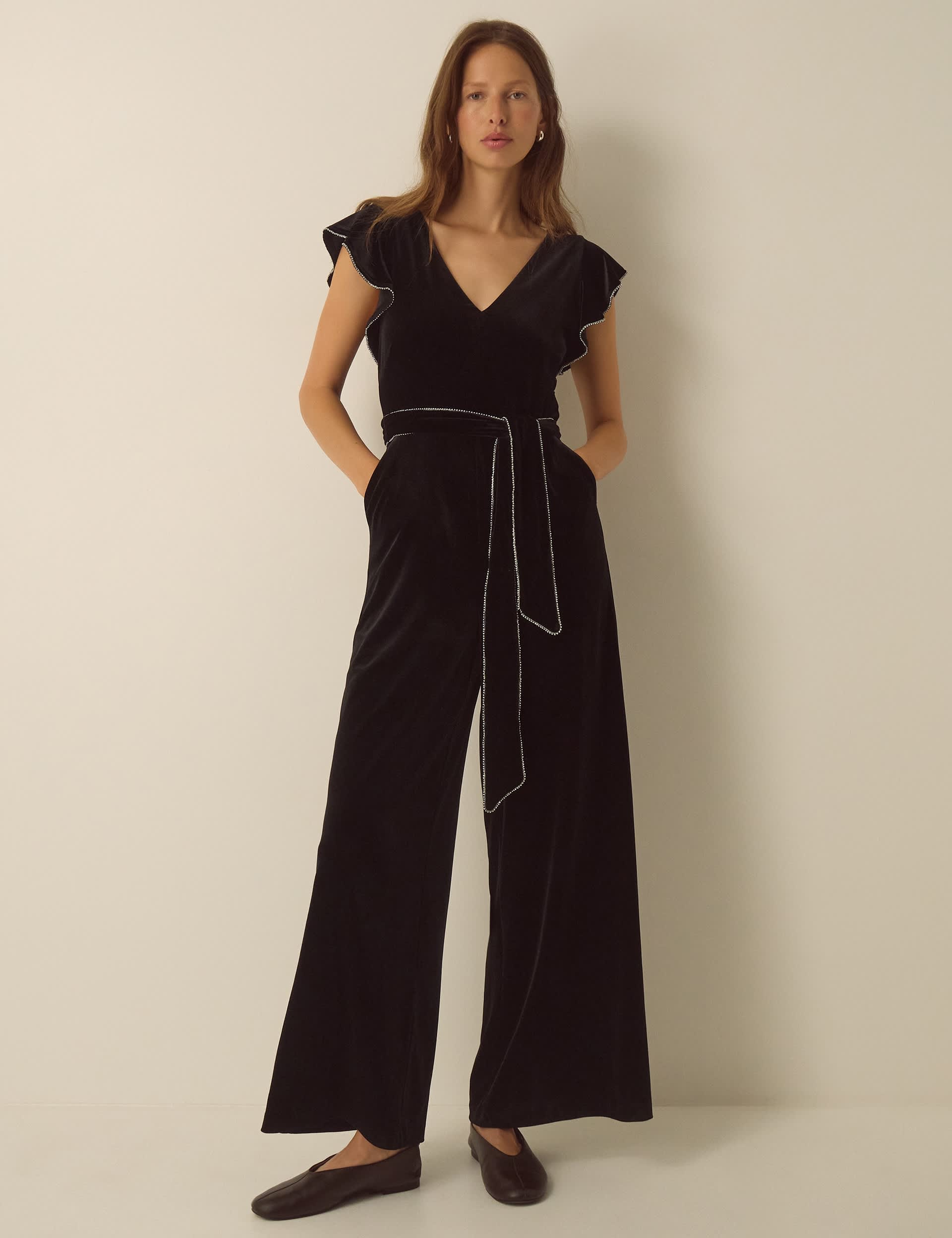 Velvet V Neck Jumpsuit