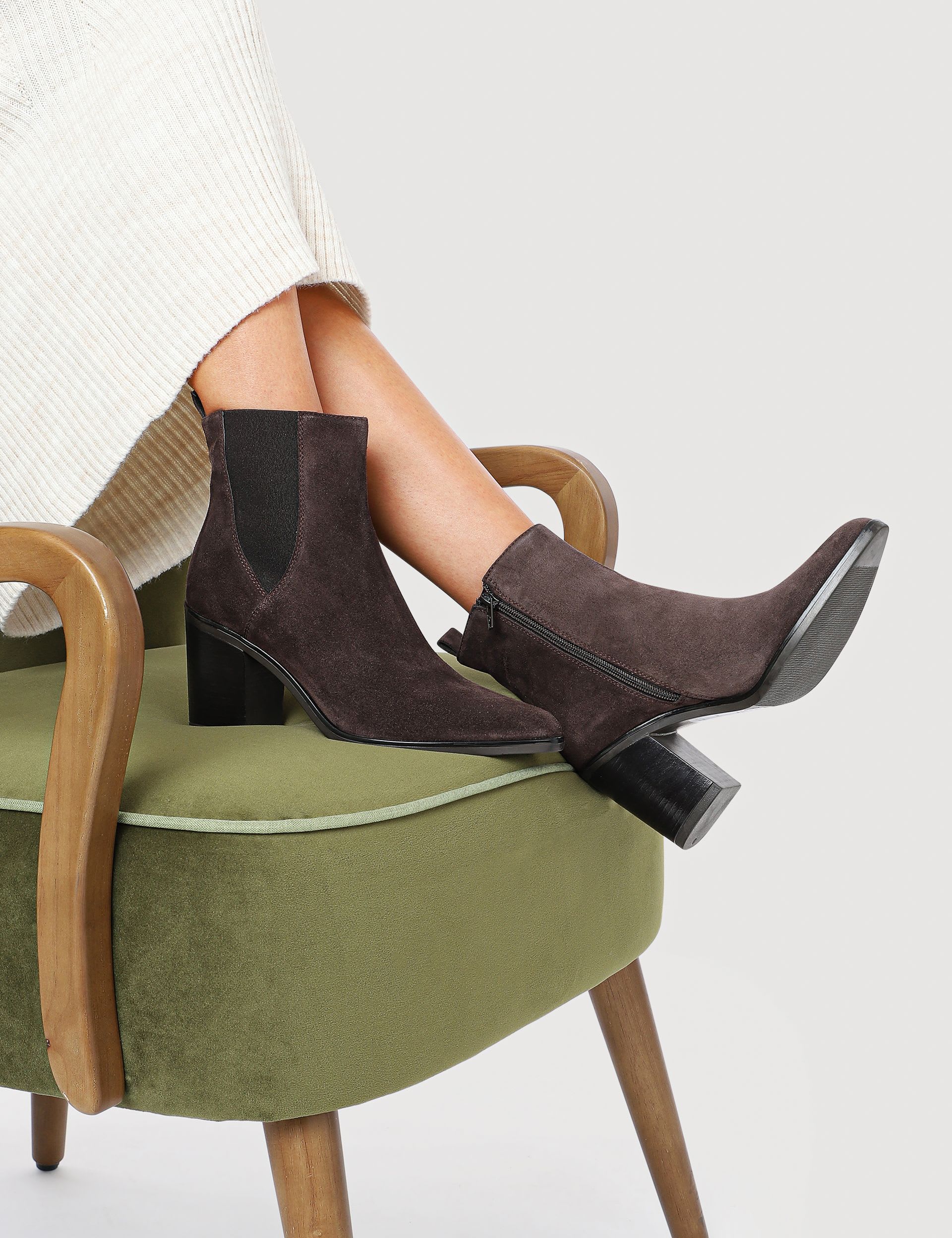 Suede Block Heel Ankle Boots