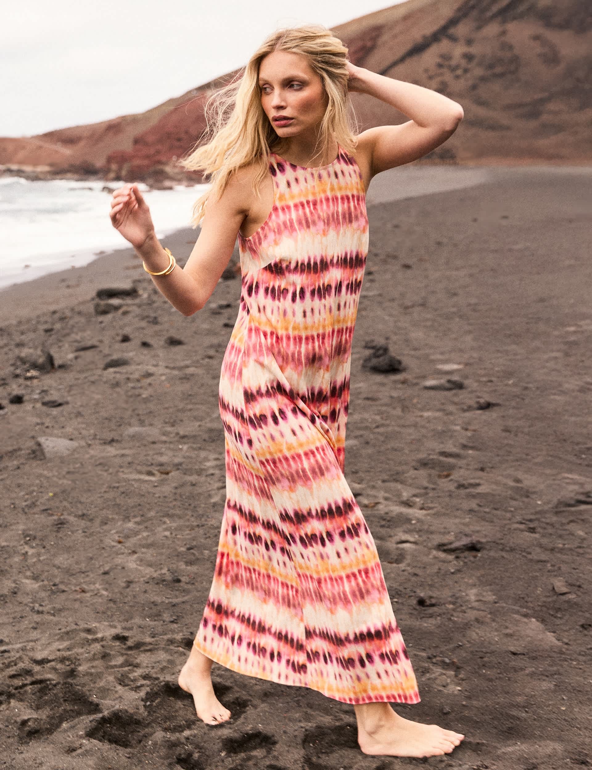 Tie Dye Round Neck Maxi Column dress
