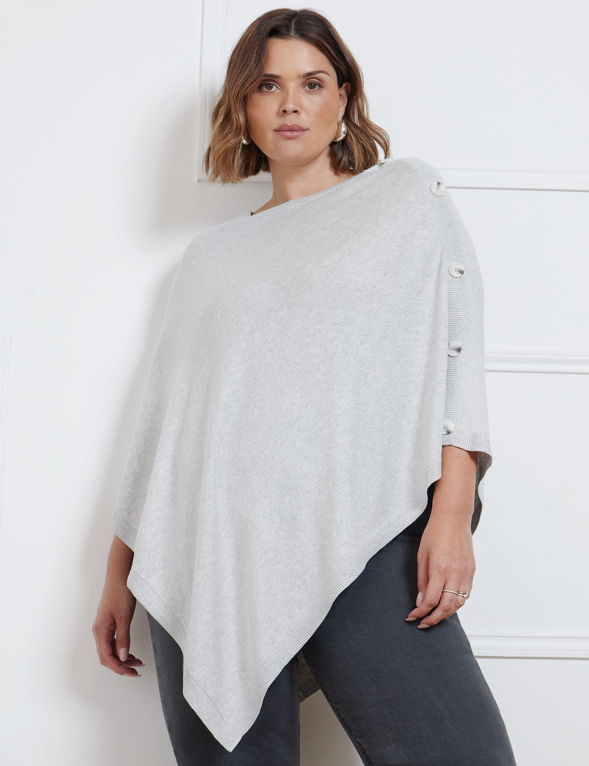Button Detail Poncho with Cashmere Live Unlimited London M S