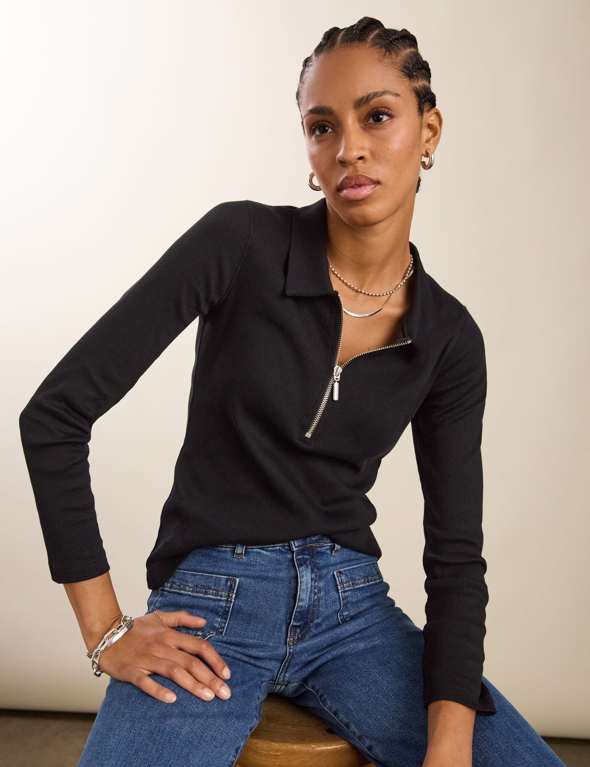 Pure Cotton Half Zip Top