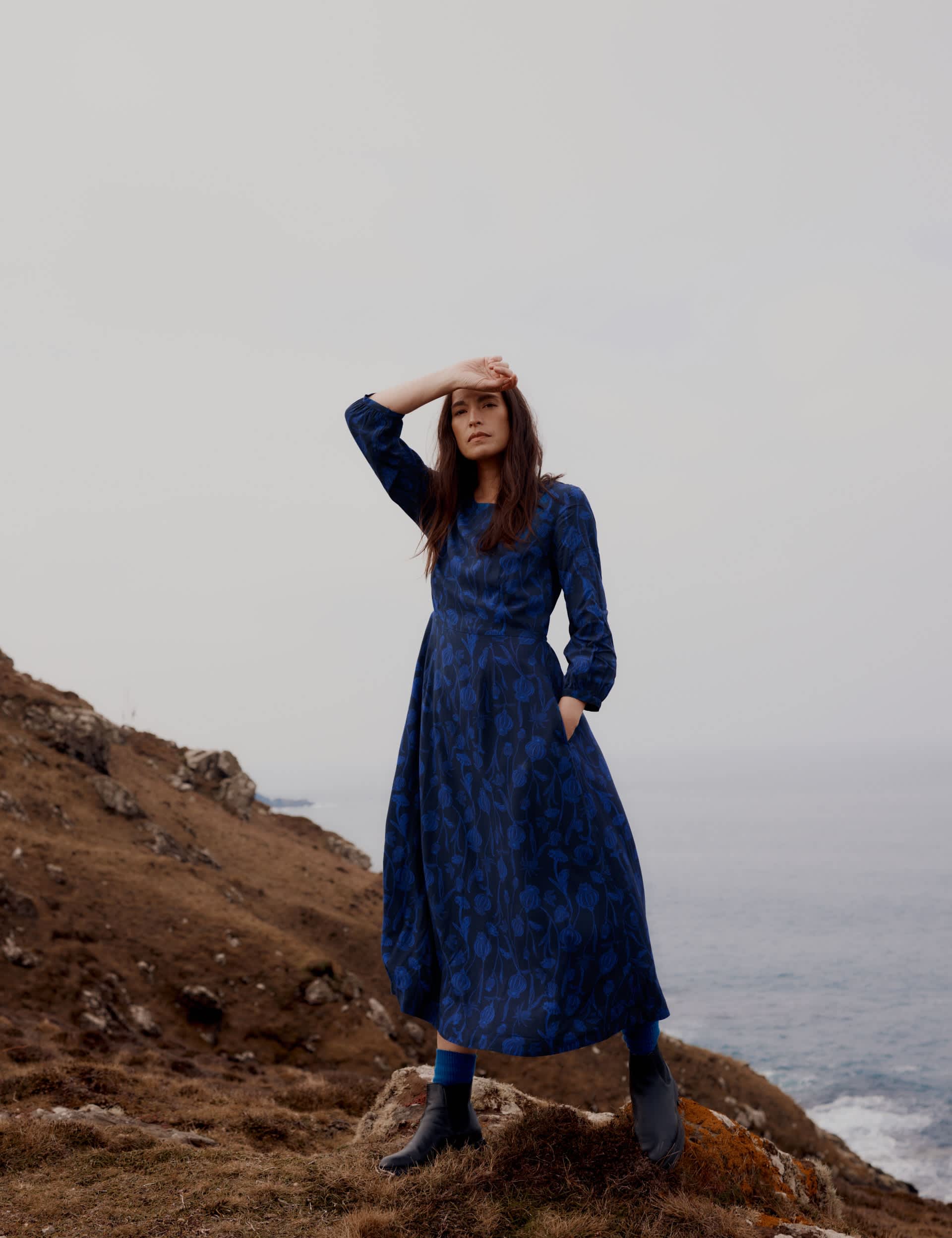Floral Round Neck Midi Waisted Dress