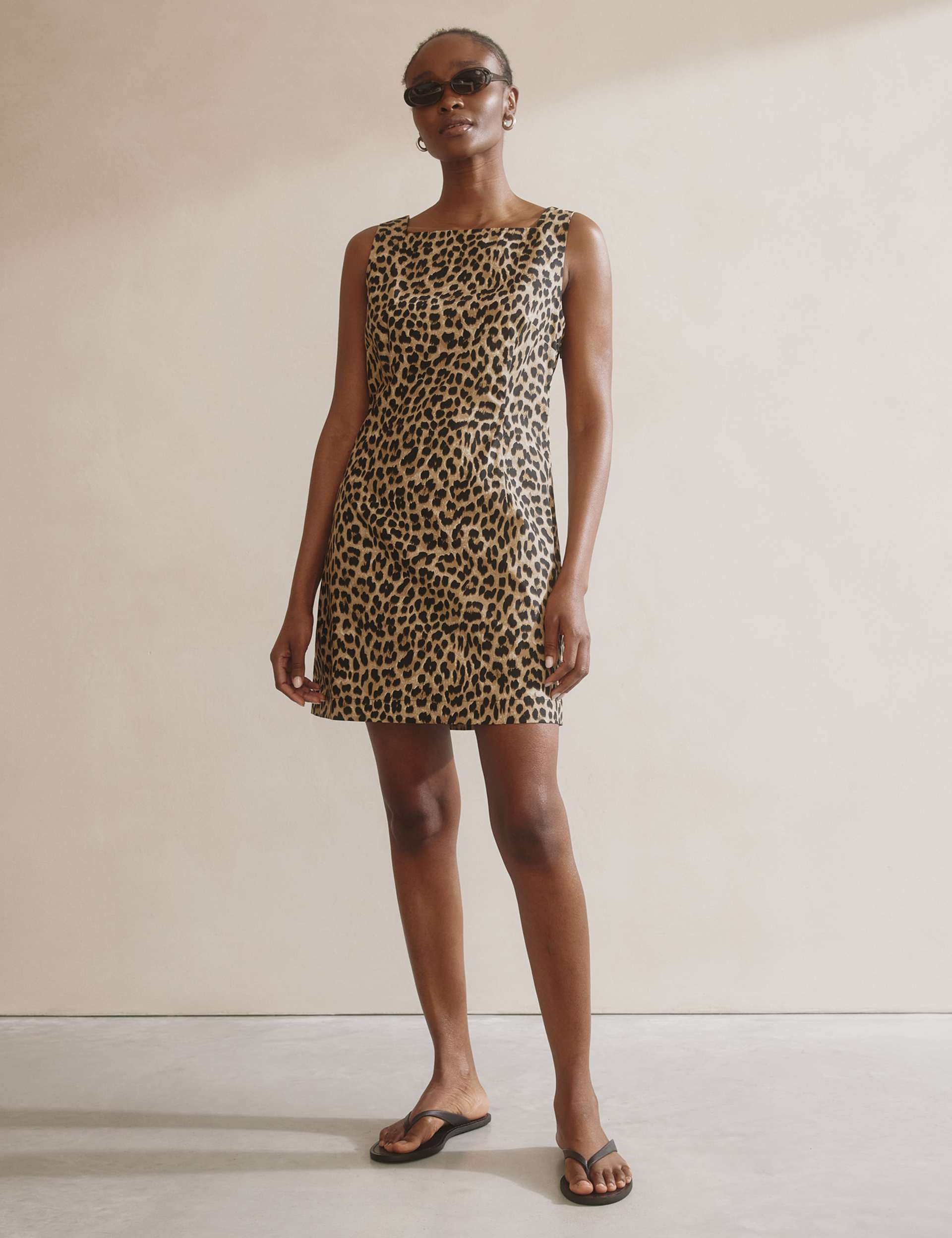 Pure Cotton Animal Print Mini Shift Dress