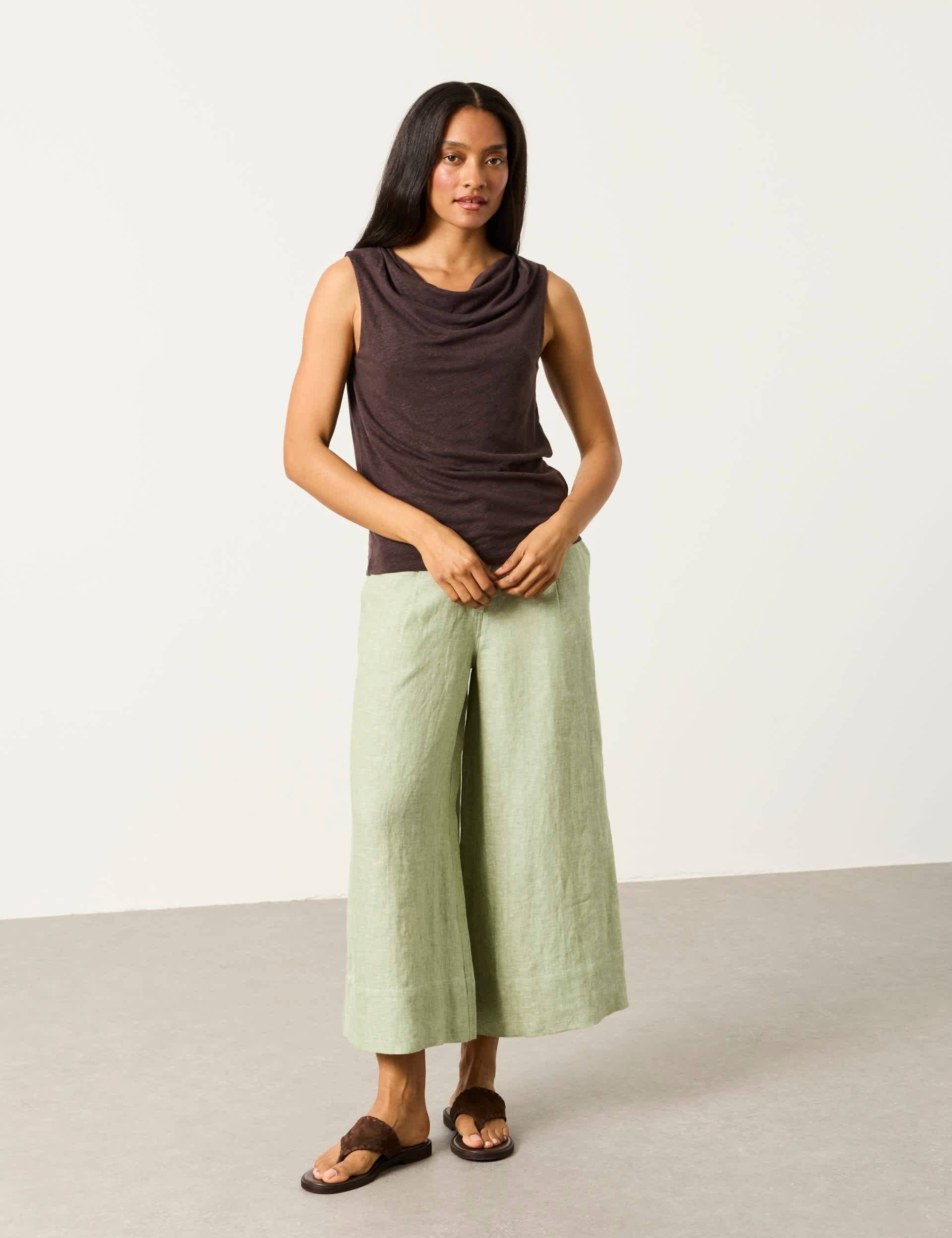 Linen Rich Cowl Neck Top