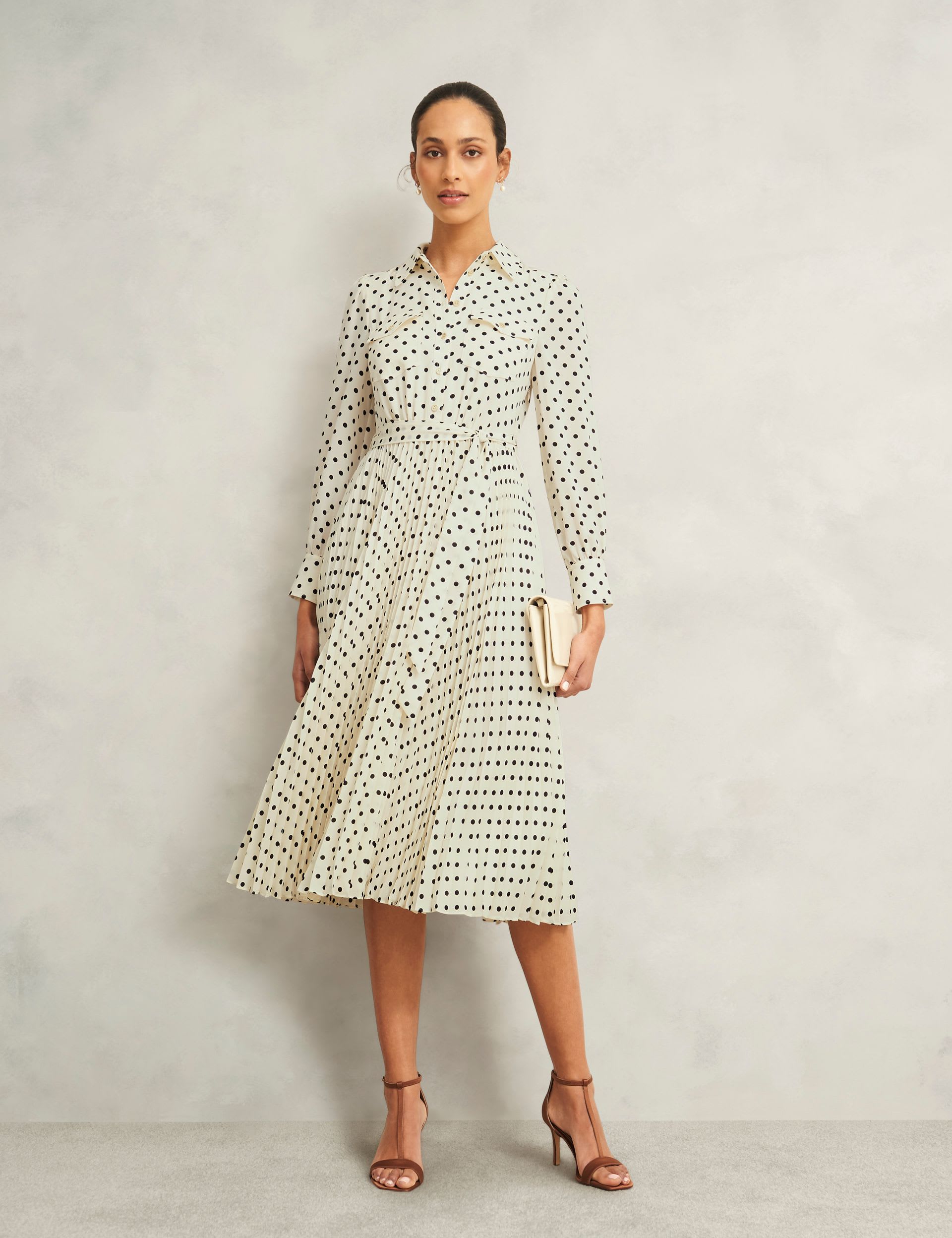 Polka Dot Collared Midi Shirt Dress