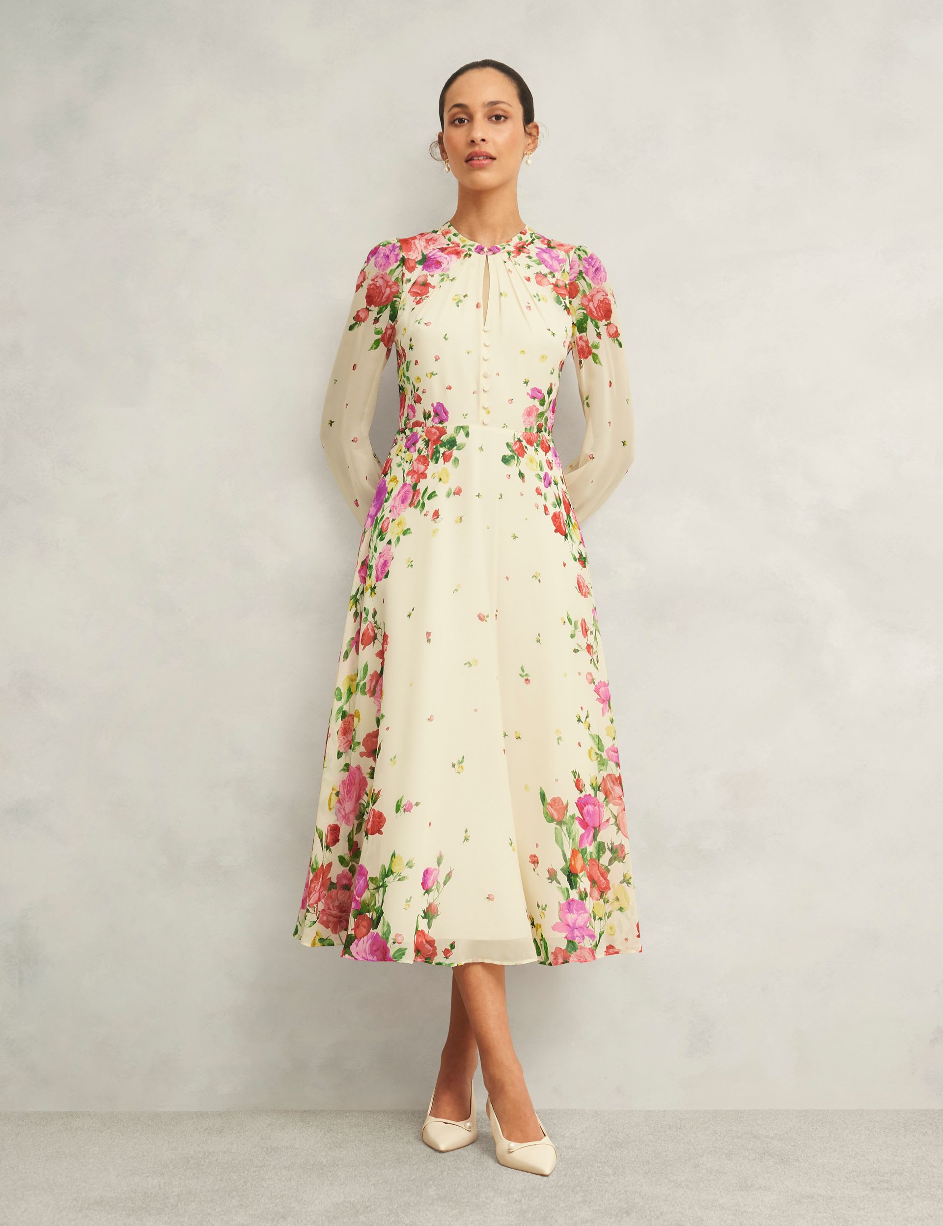 Pure Silk Floral Midaxi Skater Dress