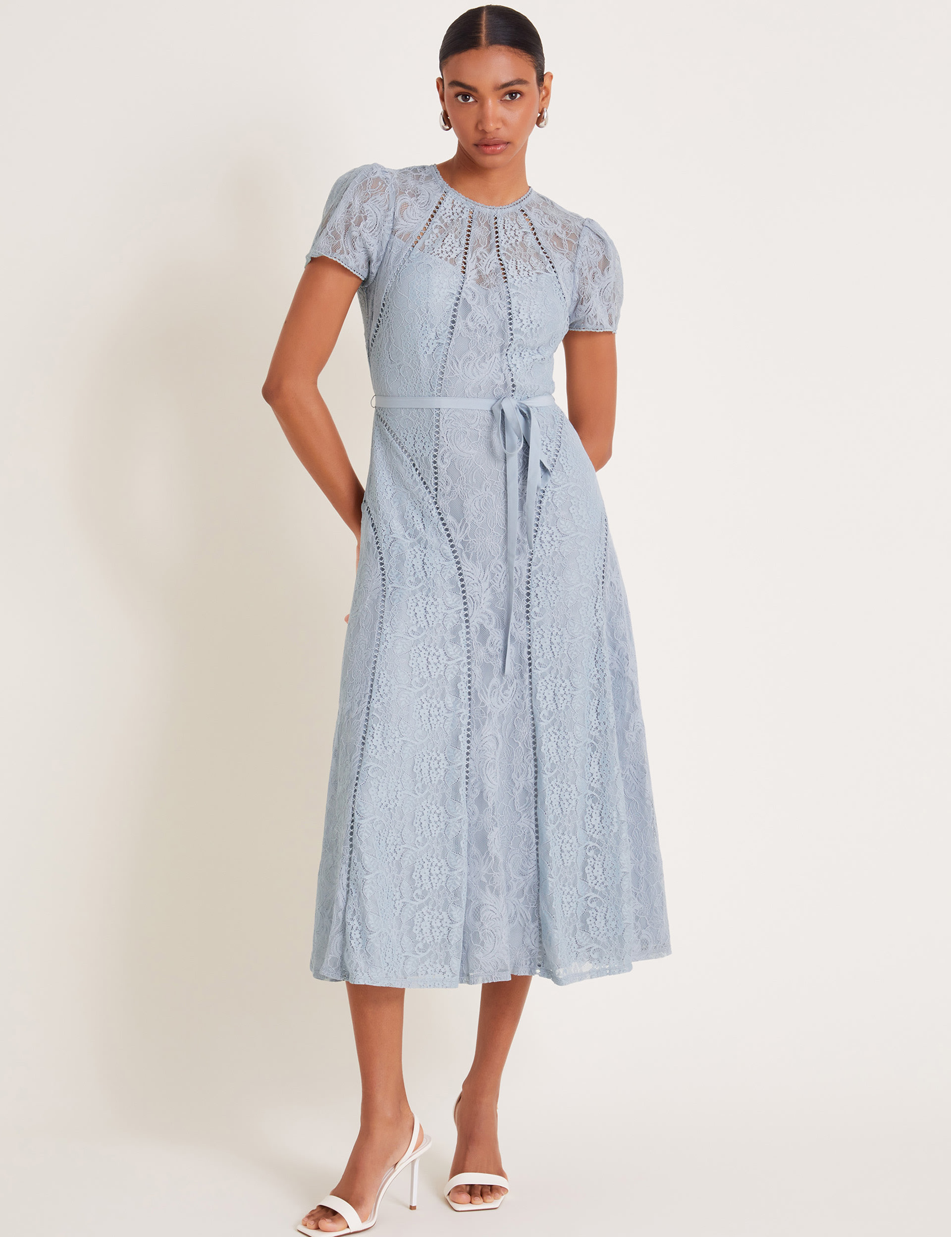 Lace Embroidered Tie Detail Midi Tea Dress | Monsoon | M&S