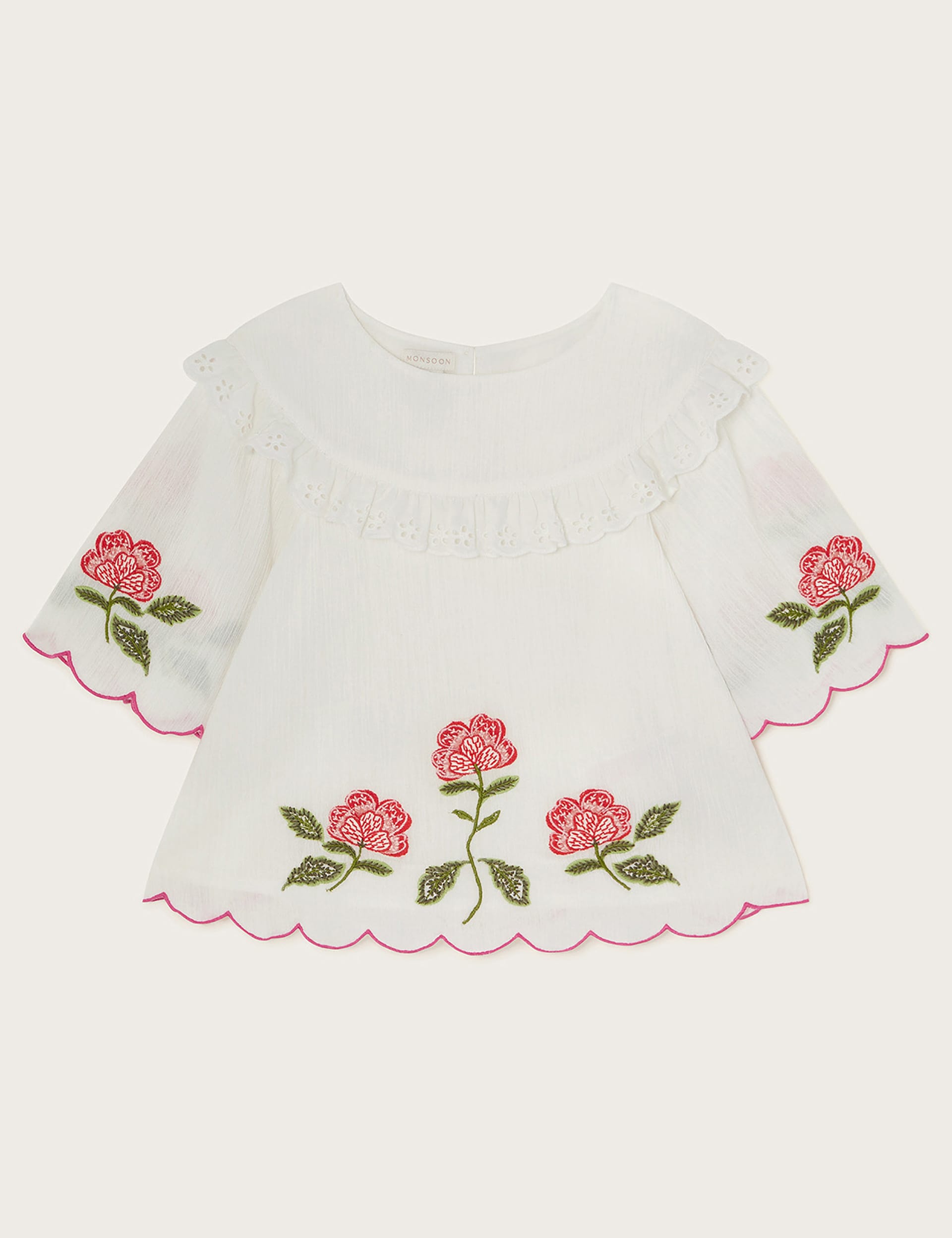 Pure Cotton Flower Embroidered Top (3-13 Yrs) | Monsoon | M&S